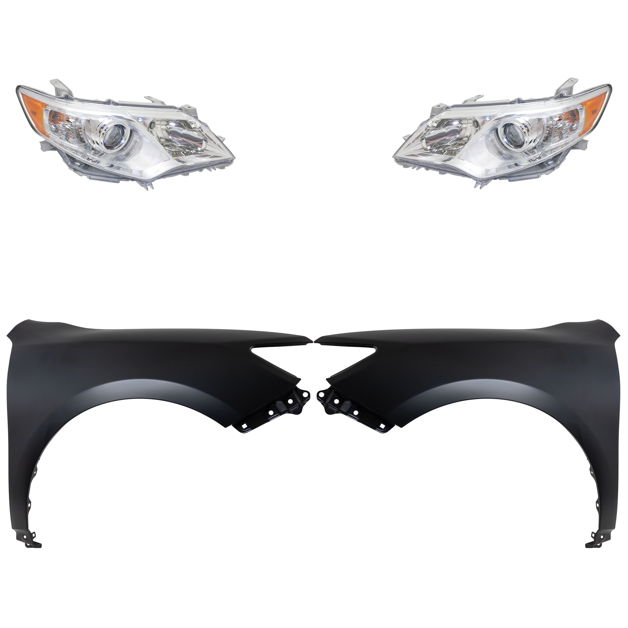 AM CAMRY 12-14 HEAD LAMP RH AND LH Assembly Halogen 4 pc Kit with Fenders CAPA SKU KIT 031323-6603 Partslink TO1240239C TO1241239C TO2502211C TO2503211C OEM 5381106140-5381206150-81110064