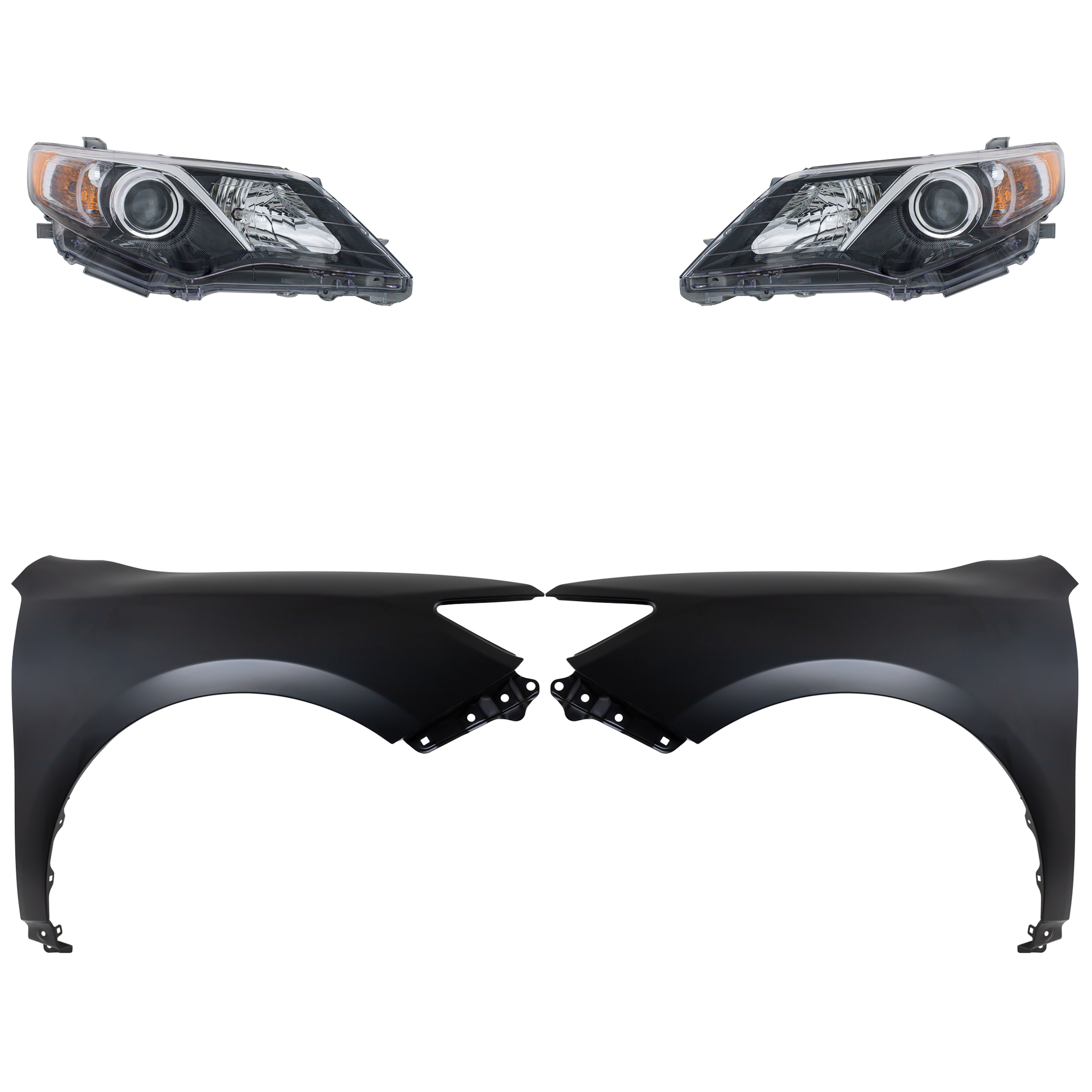 AM CAMRY 12-14 HEAD LAMP RH AND LH Assembly Halogen 4 pc Kit with Fenders CAPA SKU KIT 031323-6803 Partslink TO1240239C TO1241239C TO2502212C TO2503212C OEM 5381106140-5381206150-81110068