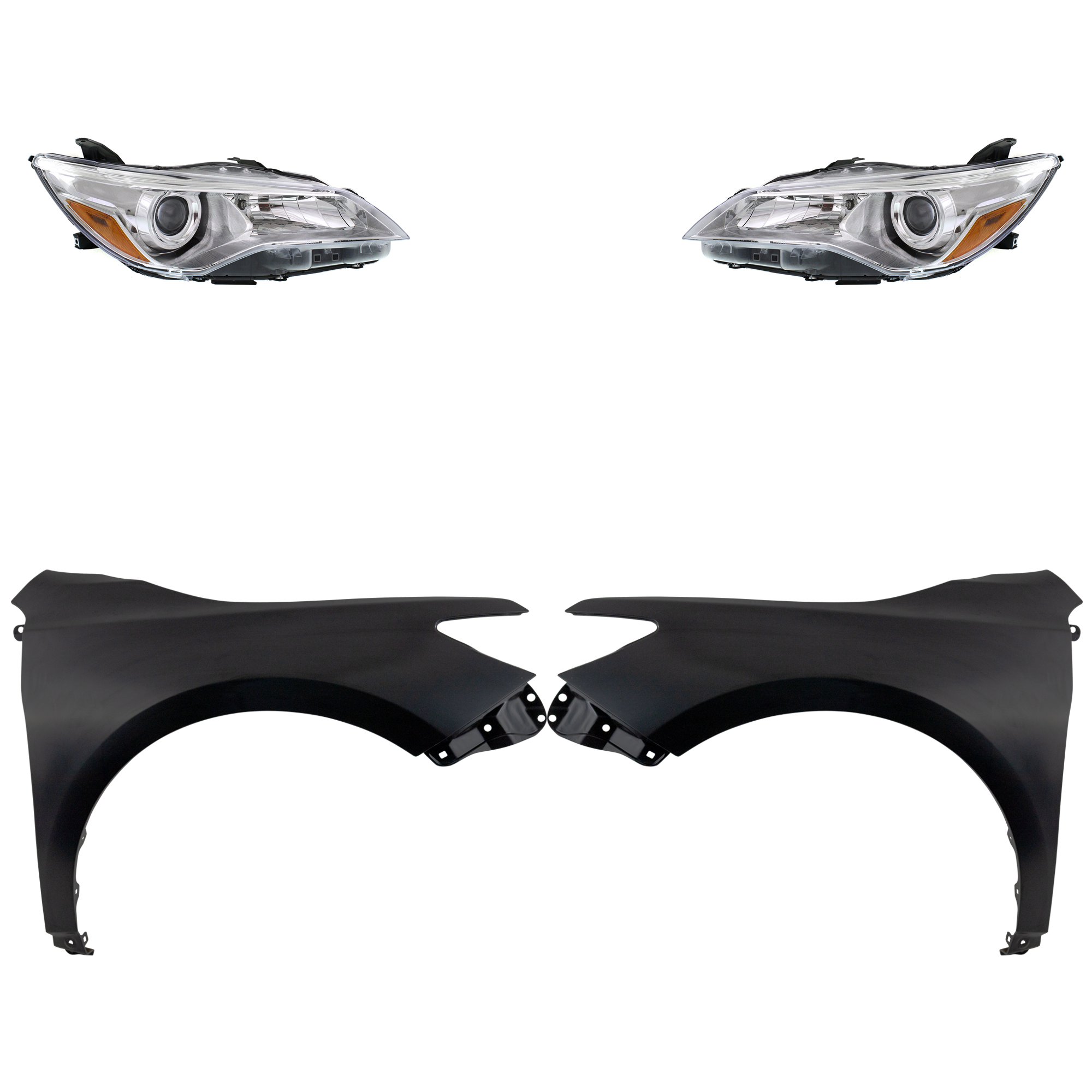 AM CAMRY 15-17 HEAD LAMP RH AND LH Assembly Halogen 4 pc Kit with Fenders SKU KIT 031323-6903 Partslink TO2503222 TO2502222 TO1240250 TO1241250 OEM 8111006860-8115006860-53812062