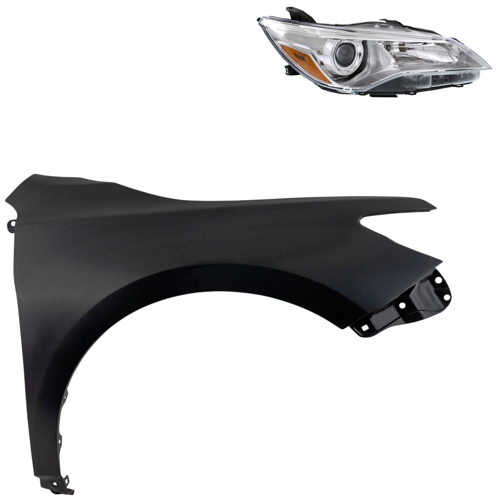 AM CAMRY 15-17 HEAD LAMP RH Assembly Halogen 2 pc Kit with Fender SKU KIT 031323-6904 Partslink TO2503222 TO1241250 OEM 8111006860-5381106200