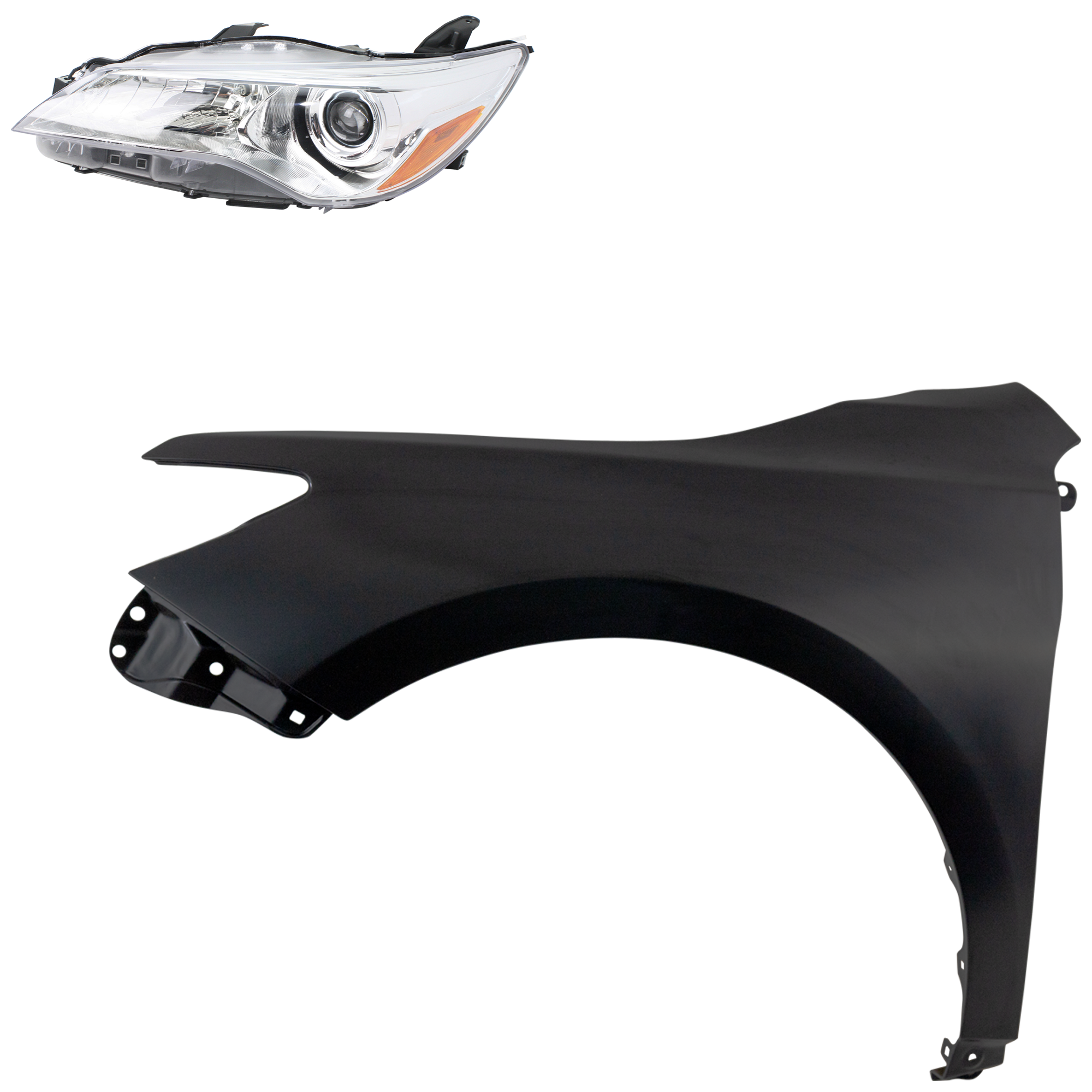 AM CAMRY 15-17 HEAD LAMP LH Assembly Halogen 2 pc Kit with Fender SKU KIT 031323-6905 Partslink TO2502222 TO1240250 OEM 8115006860-5381206210