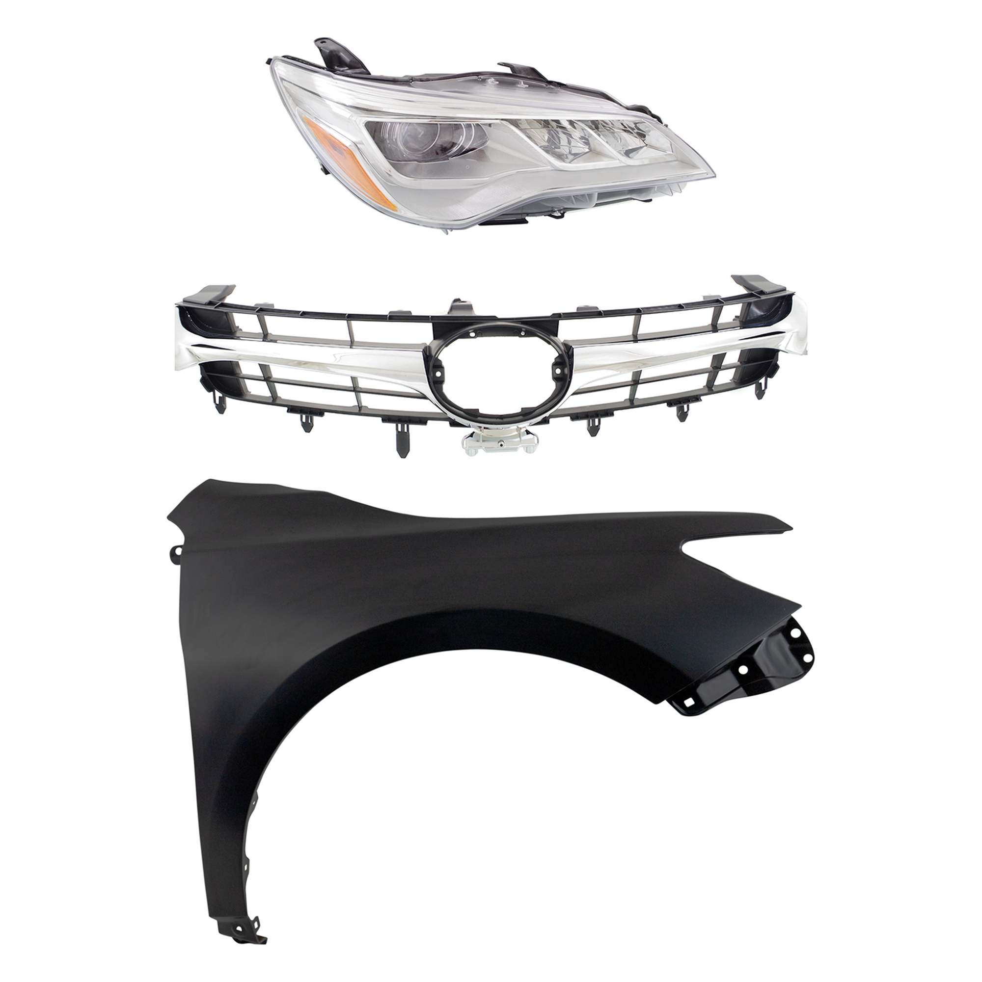 AM CAMRY 15-17 HEAD LAMP RH Assembly LED 3 pc Kit with Fender and Grille Assembly SKU KIT 031323-7001 Partslink TO2503223 TO1241250 TO1200377 TO1200387 OEM 8111006870-5381106200-53101064