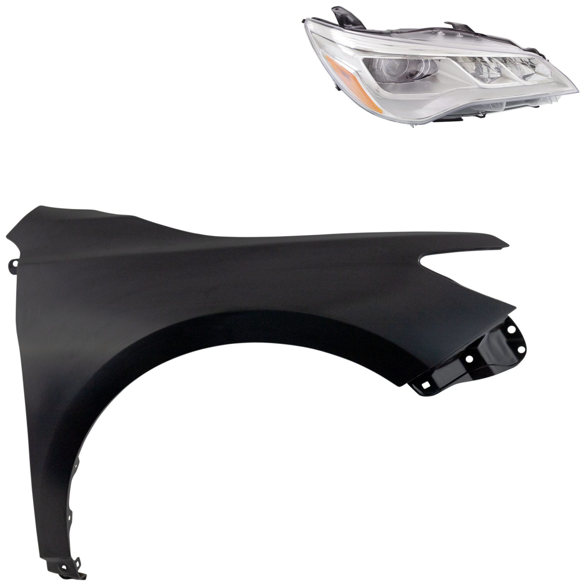 AM CAMRY 15-17 HEAD LAMP RH Assembly LED 2 pc Kit with Fender SKU KIT 031323-7004 Partslink TO2503223 TO1241250 OEM 8111006870-5381106200