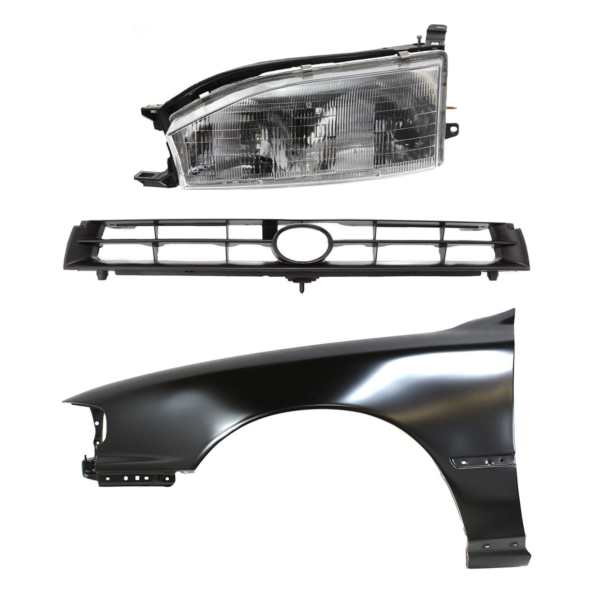 AM CAMRY 92-94 FRONT FENDER LH Primed 3 pc Kit with Grille and Headlight SKU KIT 031323-7202 Partslink TO1240104 TO1200124 TO2502105 OEM 5380206011-5311106010-81150060