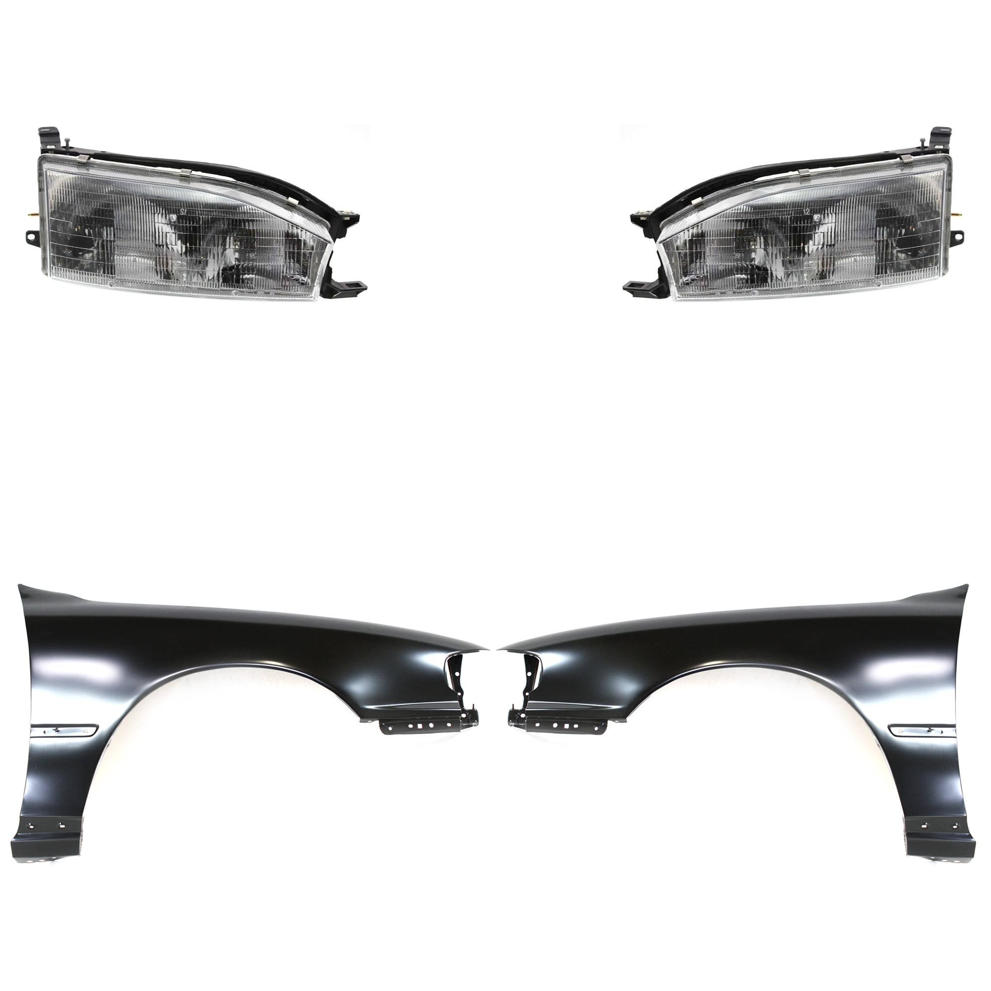 AM CAMRY 92-94 HEAD LAMP RH AND LH Assembly Halogen 4 pc Kit with Fenders SKU KIT 031323-7203 Partslink TO2503105 TO2502105 TO1240104 TO1241104 OEM 8111006011-8115006011-53802060