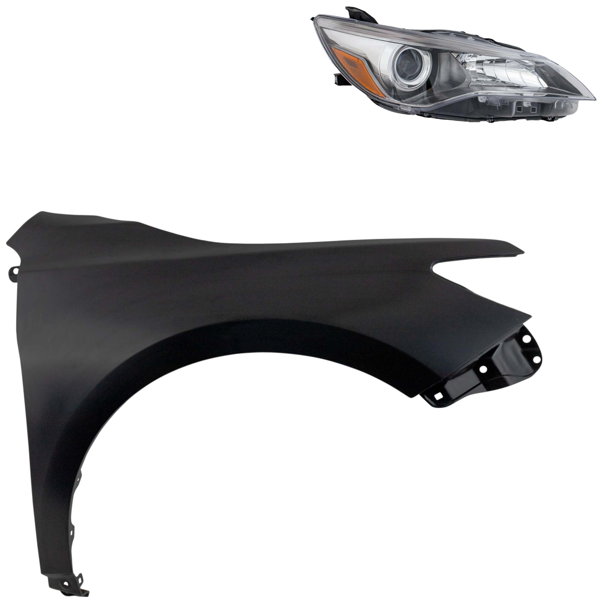 AM CAMRY 15-17 HEAD LAMP RH Assembly Halogen 2 pc Kit with Fender SKU KIT 031323-7304 Partslink TO2503224 TO1241250 OEM 8111006C70-5381106200