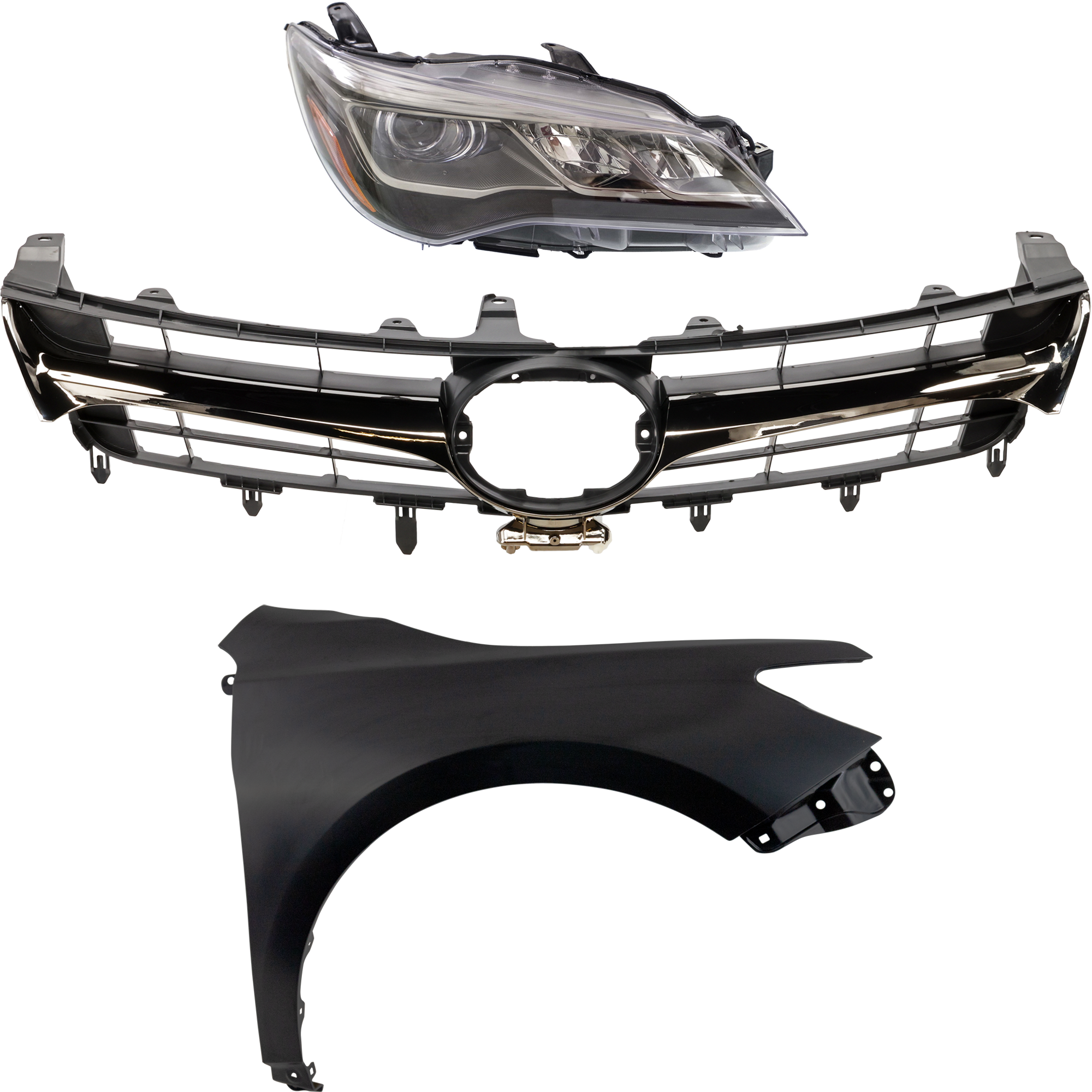 AM CAMRY 15-17 HEAD LAMP RH Assembly LED 3 pc Kit with Fender and Grille Assembly SKU KIT 031323-7401 Partslink TO2503229 TO1241250 TO1200464 TO1200463 OEM 8111006C80-5381106200-53101064