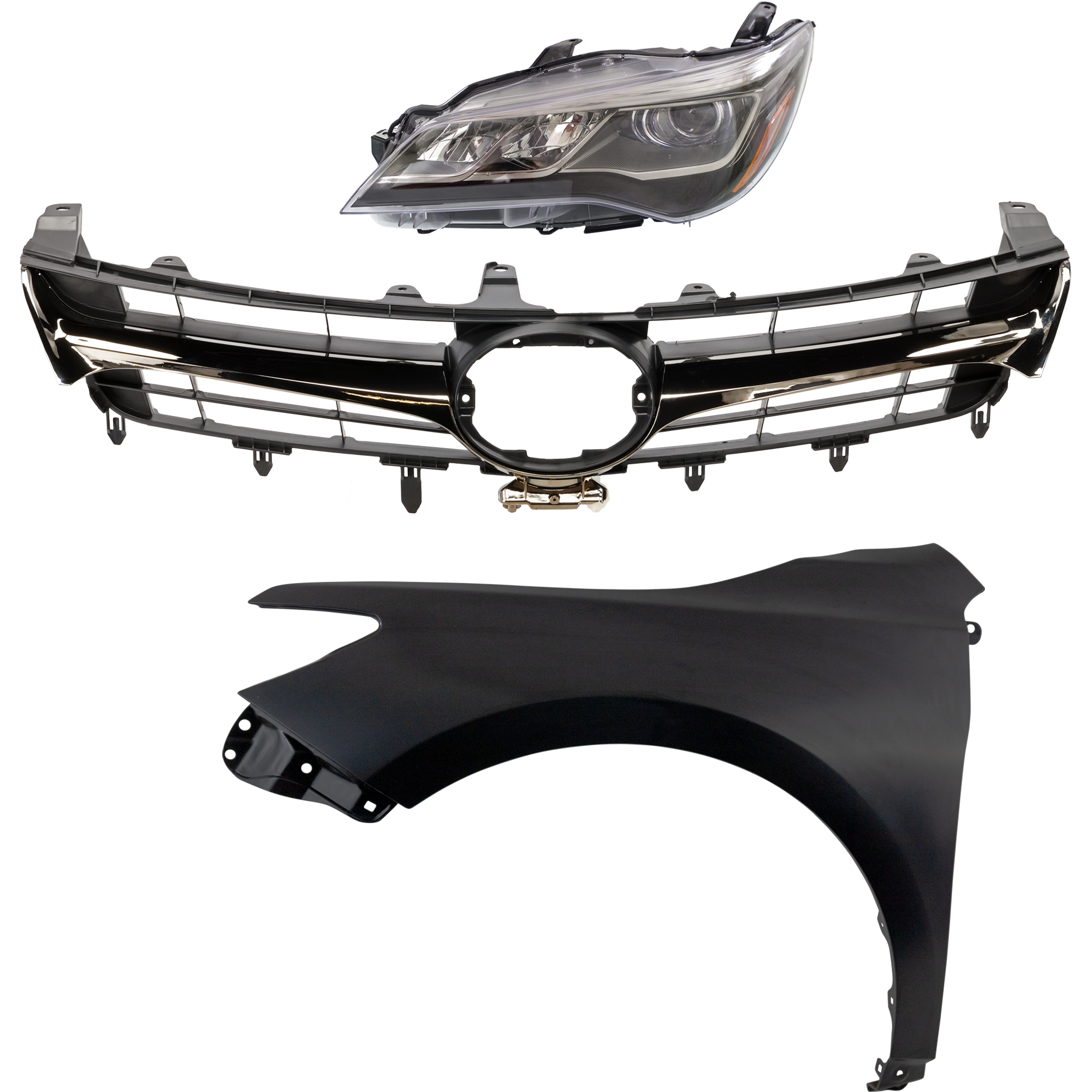 AM CAMRY 15-17 HEAD LAMP LH Assembly LED 3 pc Kit with Fender and Grille Assembly SKU KIT 031323-7402 Partslink TO2502229 TO1240250 TO1200464 TO1200463 OEM 8115006C80-5381206210-53101064