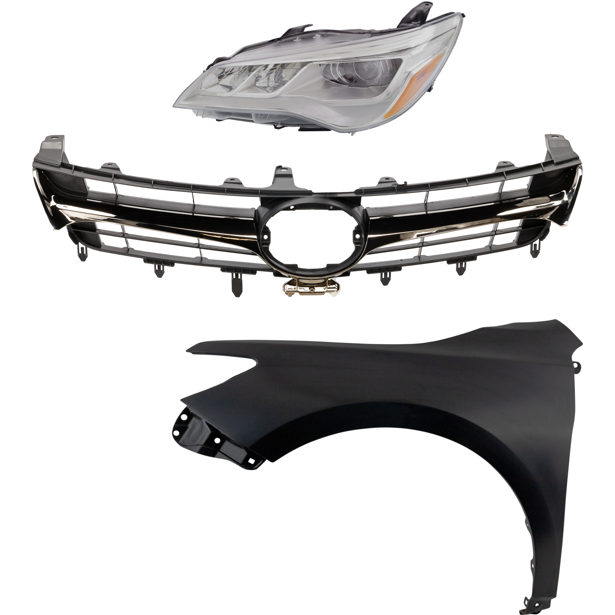 AM CAMRY 15-17 HEAD LAMP LH Assembly LED 3 pc Kit with Fender and Grille Assembly SKU KIT 031323-7502 Partslink TO2502223 TO1240250 TO1200464 TO1200463 OEM 8115006870-5381206210-53101064