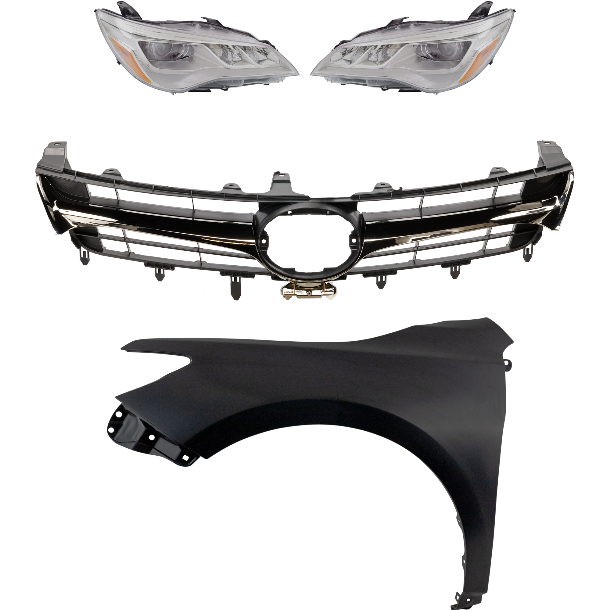 AM CAMRY 15-17 HEAD LAMP RH AND LH Assembly LED 5 pc Kit with Fenders and Grille Assembly SKU KIT 031323-75 Partslink TO2503223 TO2502223 TO1241250 TO1240250 TO1200464 TO1200463 OEM 8111006870-8115006870-53811062