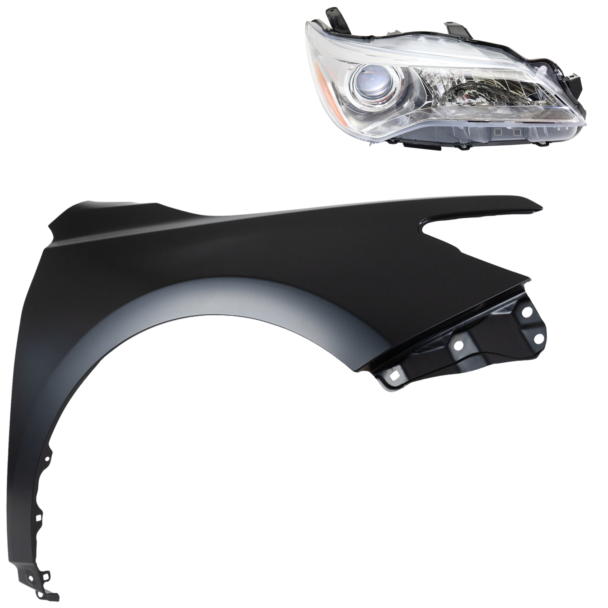 AM CAMRY 15-17 HEAD LAMP RH Assembly Halogen 2 pc Kit with Fender CAPA SKU KIT 031323-7804 Partslink TO1241250C TO2503222C OEM 5381106200-8111006860