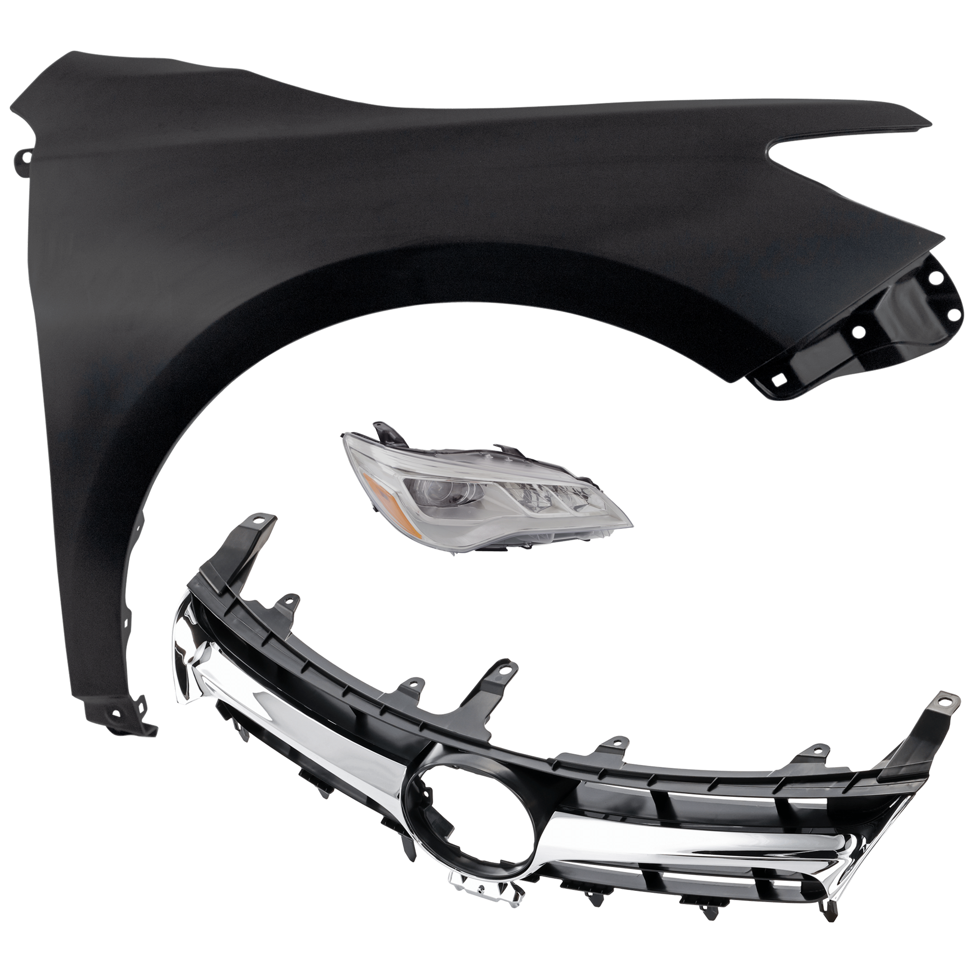 AM CAMRY 15-17 HEAD LAMP RH Assembly LED 3 pc Kit with Fender and Grille Assembly CAPA SKU KIT 031323-8001 Partslink TO1200377C TO1200387C TO1241250C TO2503223C OEM 5310106411-5310106441-53811062