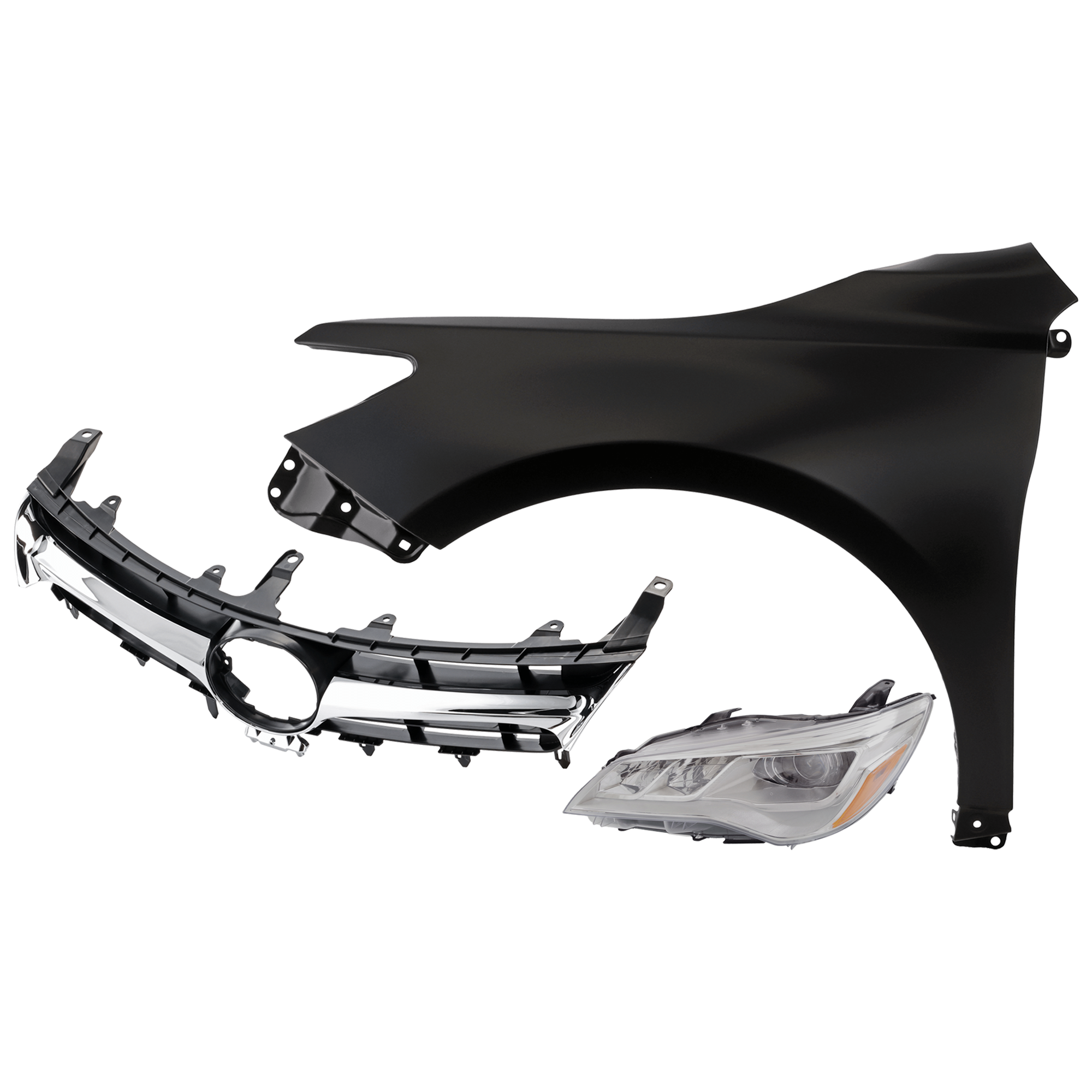 AM CAMRY 15-17 HEAD LAMP LH Assembly LED 3 pc Kit with Fender and Grille Assembly CAPA SKU KIT 031323-8002 Partslink TO1200377C TO1200387C TO1240250C TO2502223C OEM 5310106411-5310106441-53812062