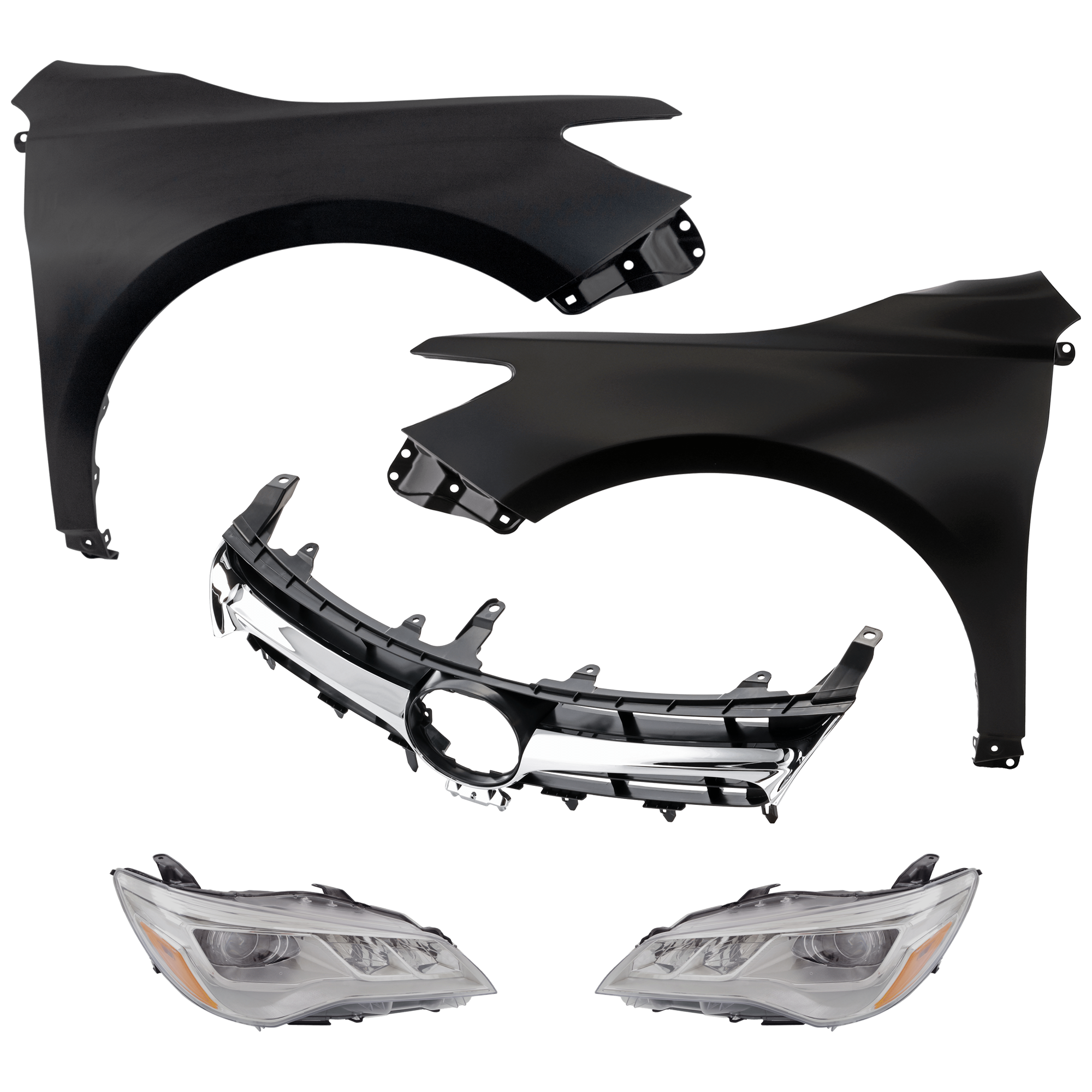AM CAMRY 15-17 HEAD LAMP RH AND LH Assembly LED 5 pc Kit with Fenders and Grille Assembly CAPA SKU KIT 031323-80 Partslink TO1200377C TO1200387C TO1240250C TO1241250C TO2502223C TO2503223C OEM 5310106411-5310106441-53811062