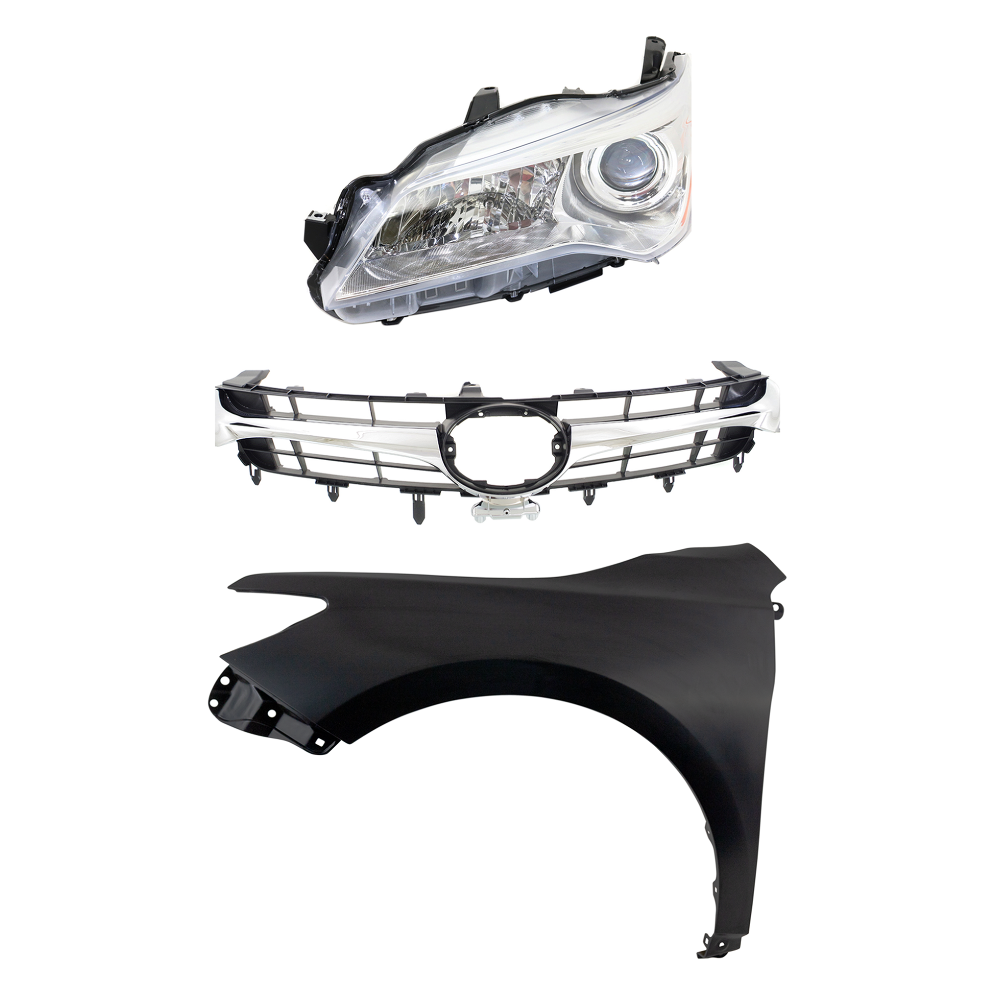AM CAMRY 15-17 HEAD LAMP LH Assembly Halogen 3 pc Kit with Fender and Grille Assembly CAPA SKU KIT 031323-8102 Partslink TO1200377 TO1200387 TO1240250C TO2502222C OEM 5310106411-5310106441-53812062