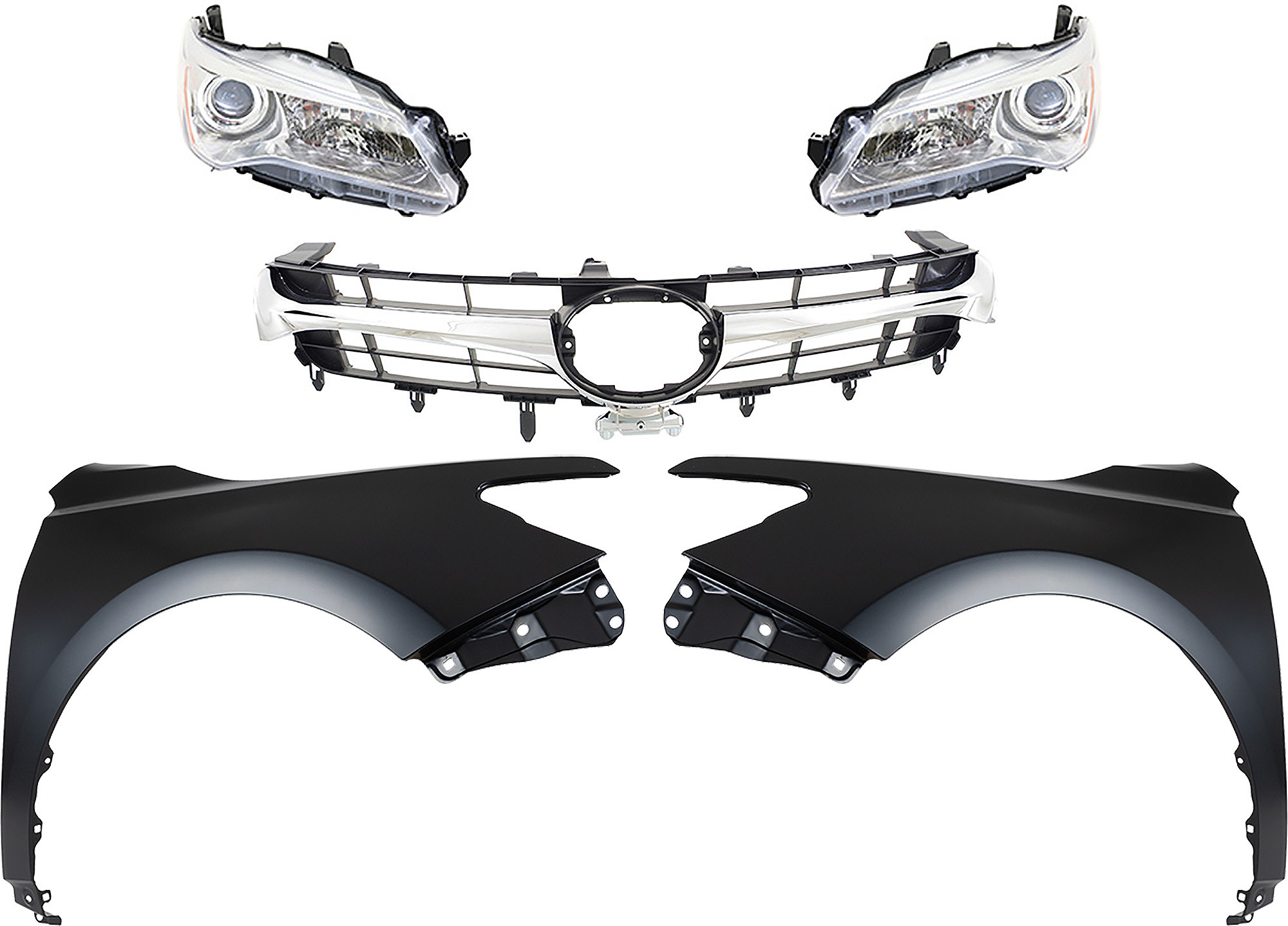 AM CAMRY 15-17 HEAD LAMP RH AND LH Assembly Halogen 5 pc Kit with Fenders and Grille Assembly CAPA SKU KIT 031323-81 Partslink TO1200377 TO1200387 TO1240250C TO1241250C TO2502222C TO2503222C OEM 5310106411-5310106441-53811062