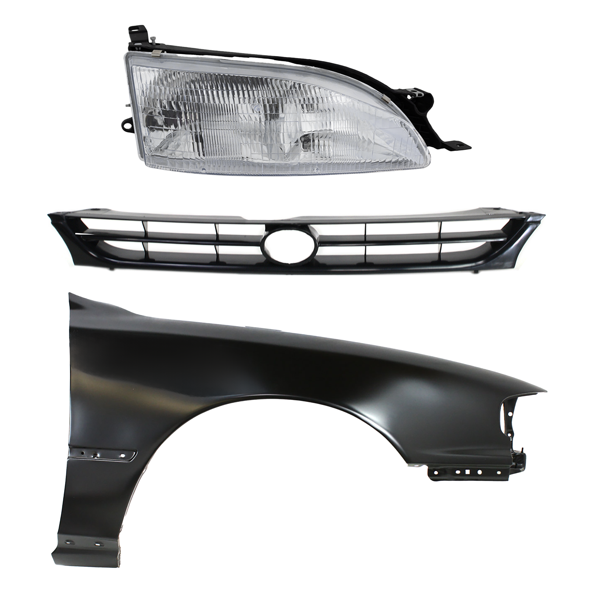 AM CAMRY 95-96 FRONT FENDER RH Primed 3 pc Kit with Grille and Headlight SKU KIT 031323-8301 Partslink TO1241104 TO1200188 TO2503112 OEM 5380106011-5310133020C0-811100