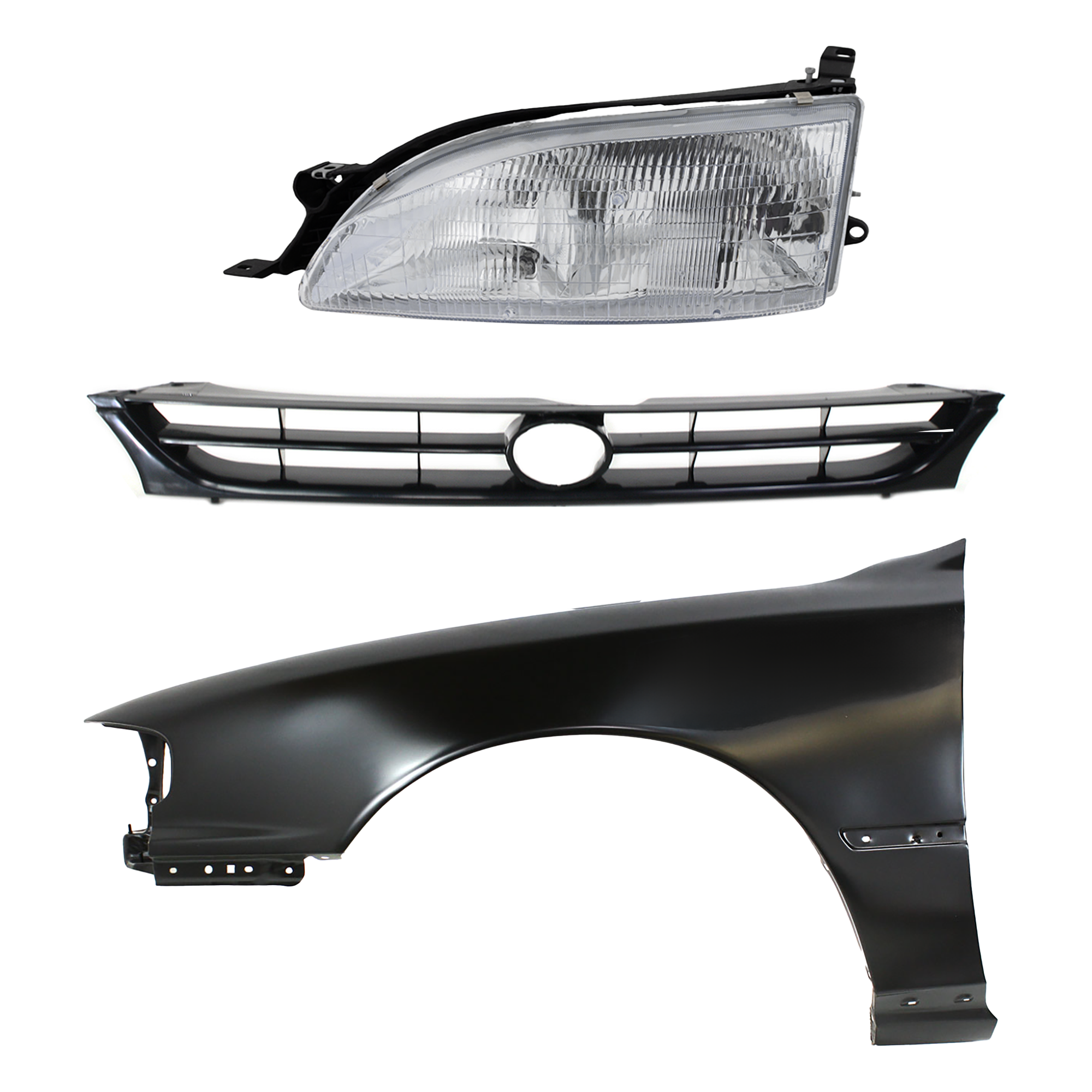 AM CAMRY 95-96 FRONT FENDER LH Primed 3 pc Kit with Grille and Headlight SKU KIT 031323-8302 Partslink TO1240104 TO1200188 TO2502112 OEM 5380206011-5310133020C0-811500