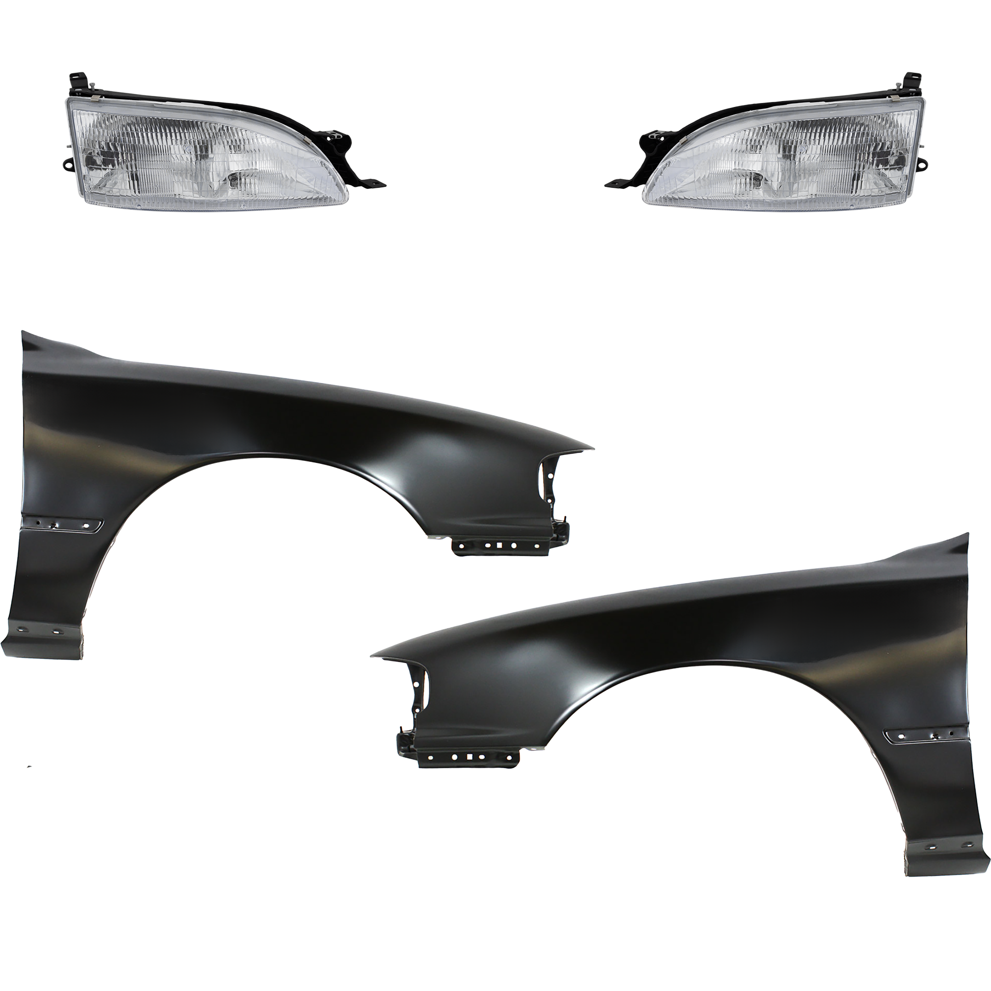 AM CAMRY 95-96 FRONT FENDER RH AND LH Primed 4 pc Kit with Headlights SKU KIT 031323-8303 Partslink TO1241104 TO1240104 TO2502112 TO2503112 OEM 5380106011-5380206011-81150060