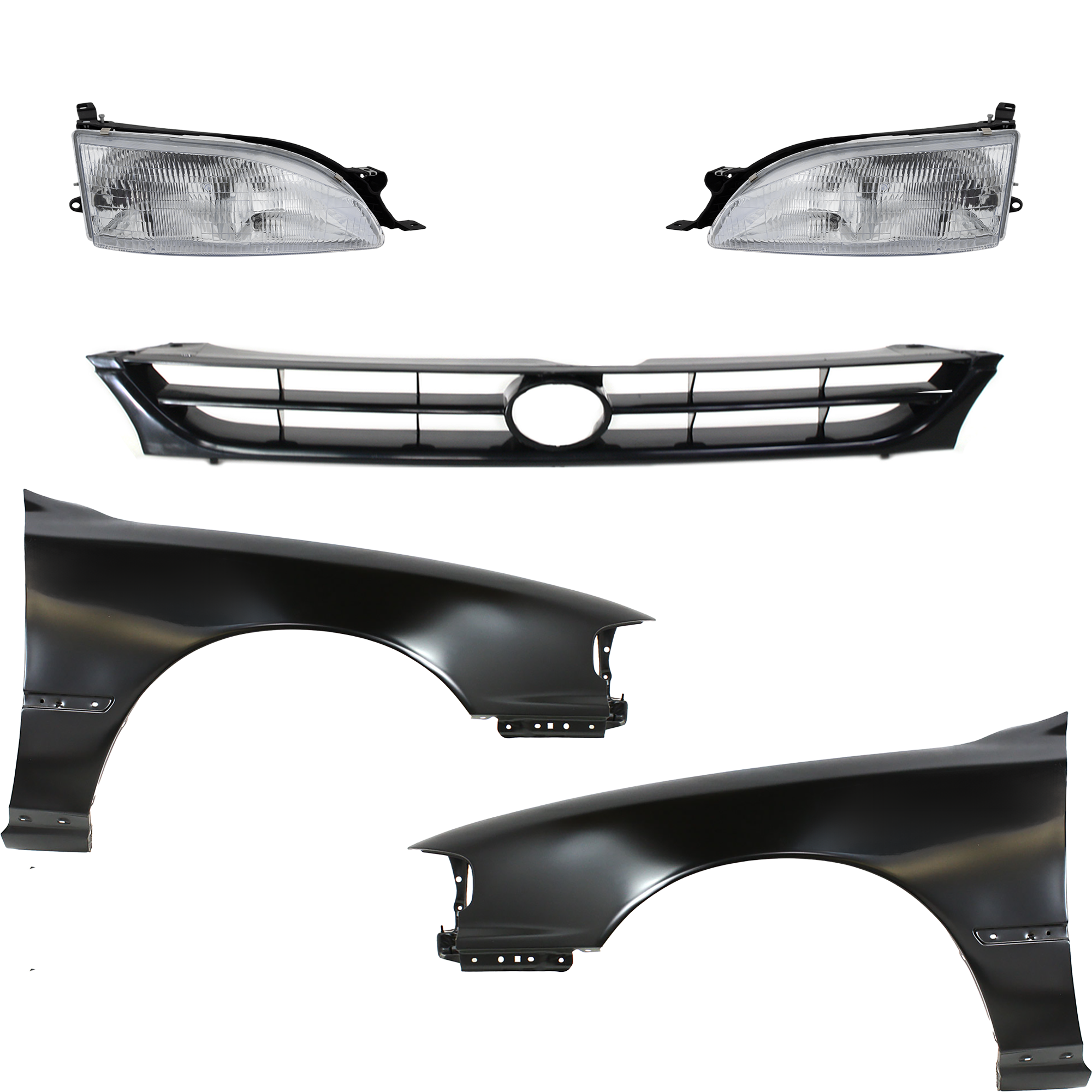 AM CAMRY 95-96 FRONT FENDER RH AND LH Primed 5 pc Kit with Grille and Headlights SKU KIT 031323-83 Partslink TO1241104 TO1240104 TO1200188 TO2502112 TO2503112 OEM 5380106011-5380206011-53101330