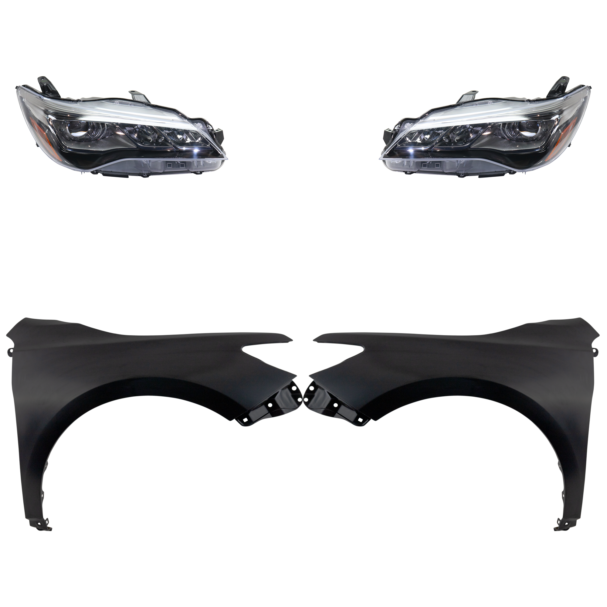 AM CAMRY 15-17 HEAD LAMP RH AND LH Assembly LED 4 pc Kit with Fenders CAPA SKU KIT 031323-8603 Partslink TO1240250C TO1241250C TO2502229C TO2503229C OEM 5381106200-5381206210-8111006C