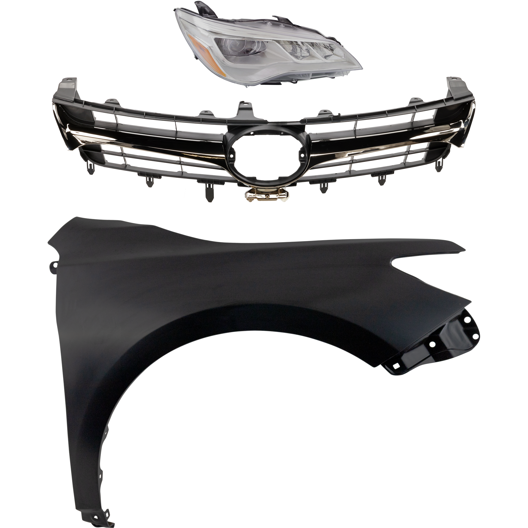AM CAMRY 15-17 HEAD LAMP RH Assembly LED 3 pc Kit with Fender and Grille Assembly CAPA SKU KIT 031323-8801 Partslink TO1200464 TO1200463 TO1241250C TO2503223C OEM 5310106431-5310106631-53811062