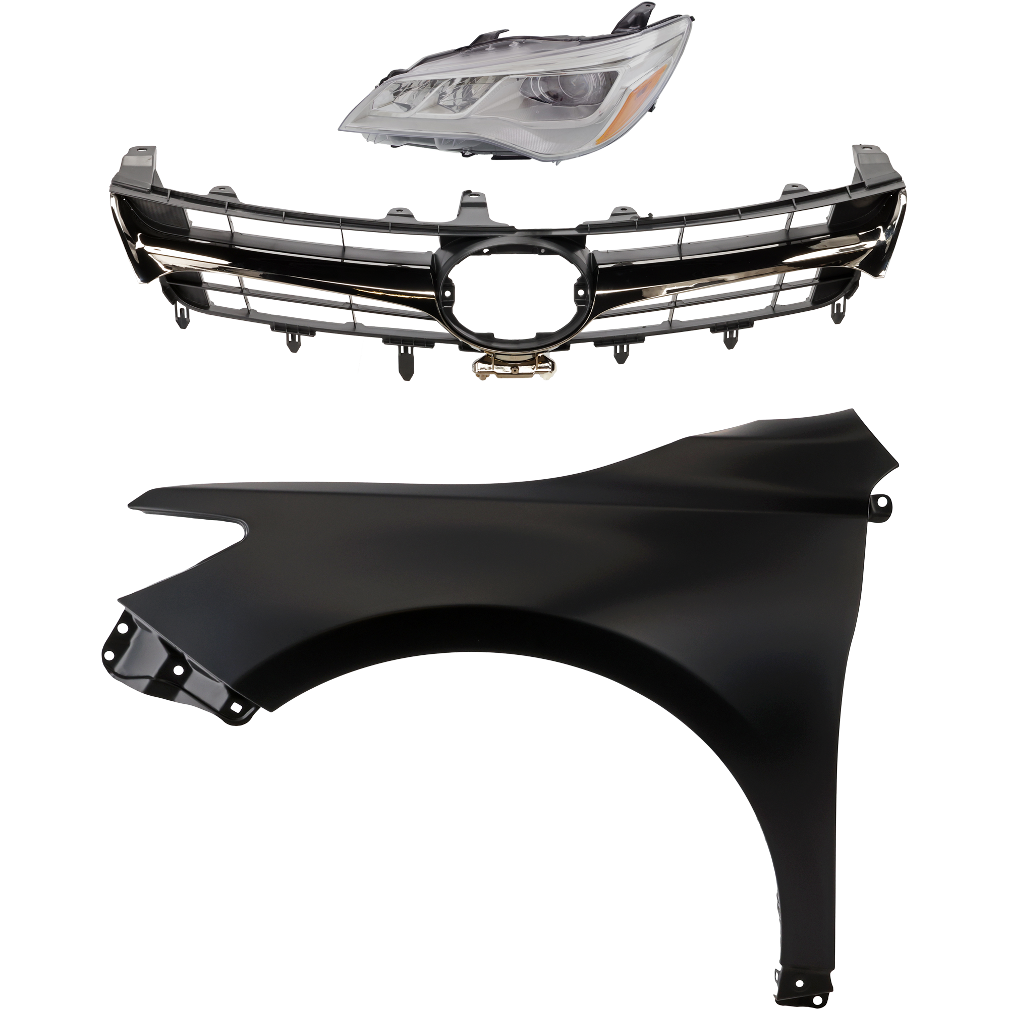 AM CAMRY 15-17 HEAD LAMP LH Assembly LED 3 pc Kit with Fender and Grille Assembly CAPA SKU KIT 031323-8802 Partslink TO1200464 TO1200463 TO1240250C TO2502223C OEM 5310106431-5310106631-53812062
