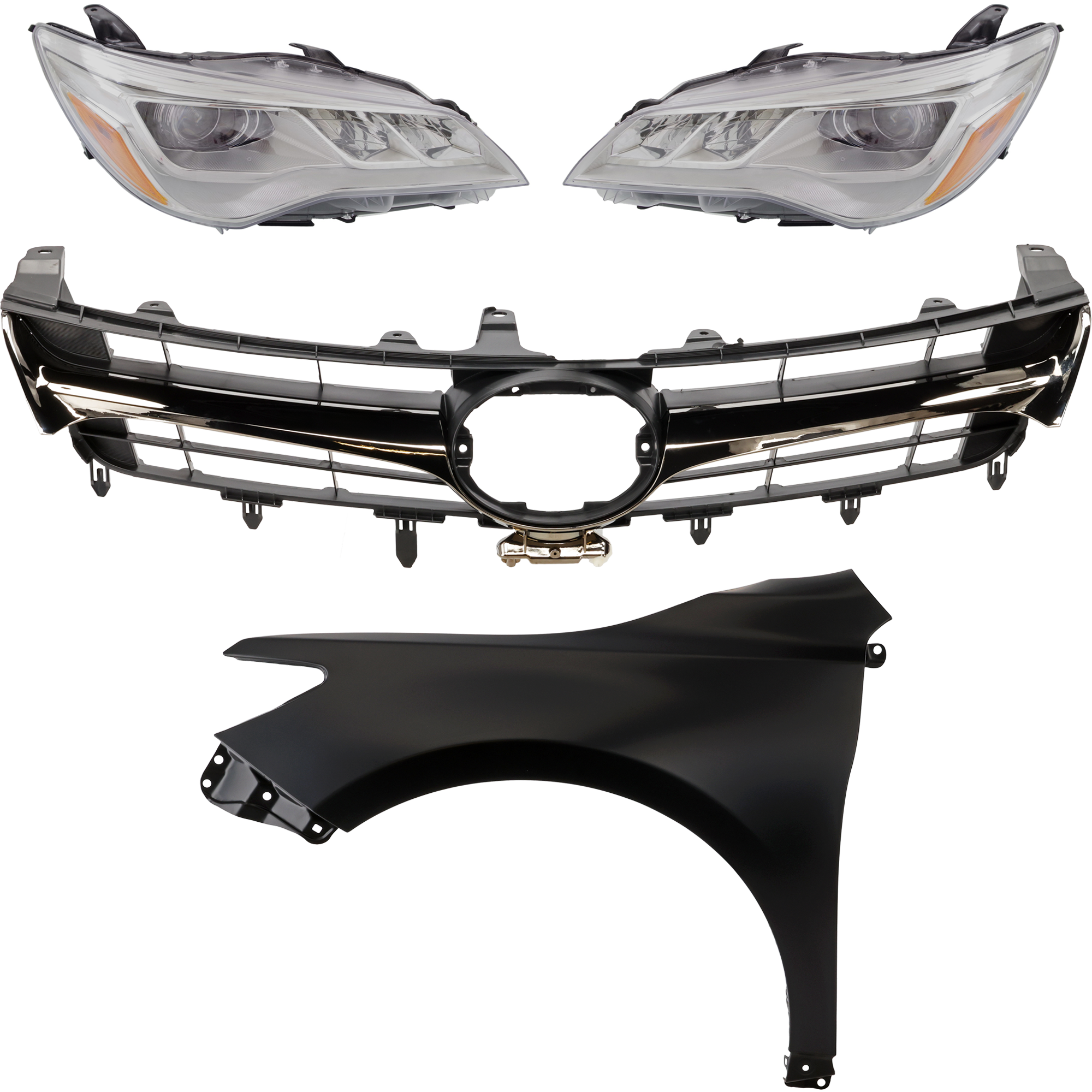AM CAMRY 15-17 HEAD LAMP RH AND LH Assembly LED 5 pc Kit with Fenders and Grille Assembly CAPA SKU KIT 031323-88 Partslink TO1200464 TO1200463 TO1240250C TO1241250C TO2502223C TO2503223C OEM 5310106431-5310106631-53811062