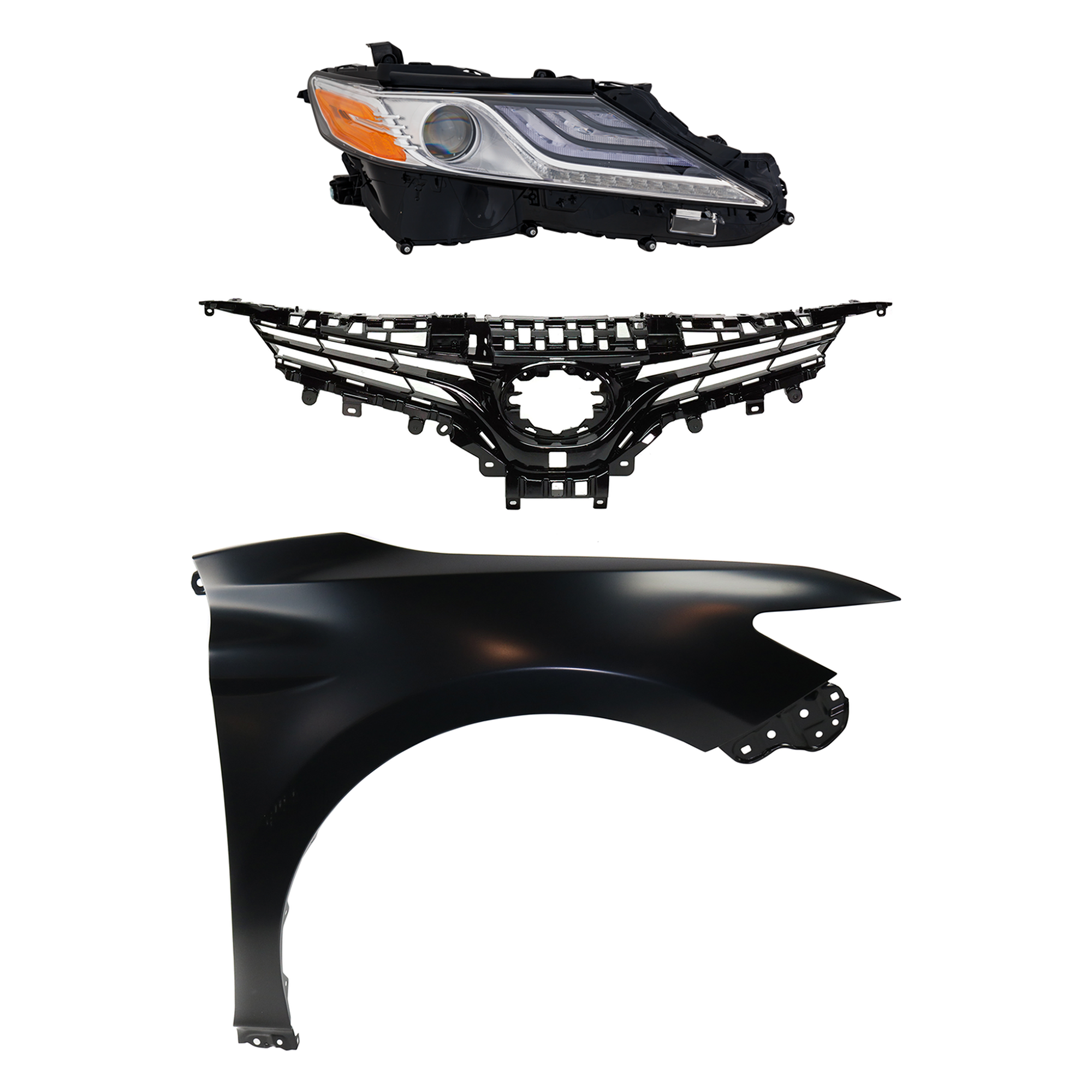 AM CAMRY 18-18 HEAD LAMP RH Assembly LED 3 pc Kit with Fender and Grille Assembly CAPA SKU KIT 031323-9101 Partslink TO1200421 TO1241266C TO2503256C OEM 5310106A90-5380106170-8111006D