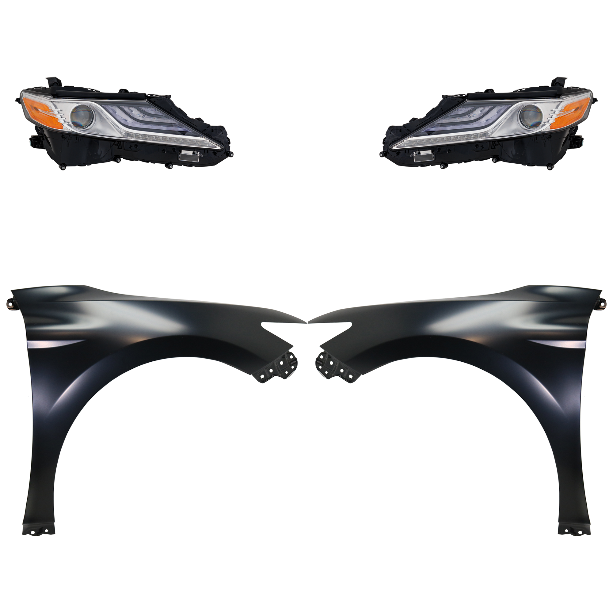 AM CAMRY 18-18 HEAD LAMP RH AND LH Assembly LED 4 pc Kit with Fenders CAPA SKU KIT 031323-9103 Partslink TO1240266C TO1241266C TO2502256C TO2503256C OEM 5380106170-5380206180-8111006D