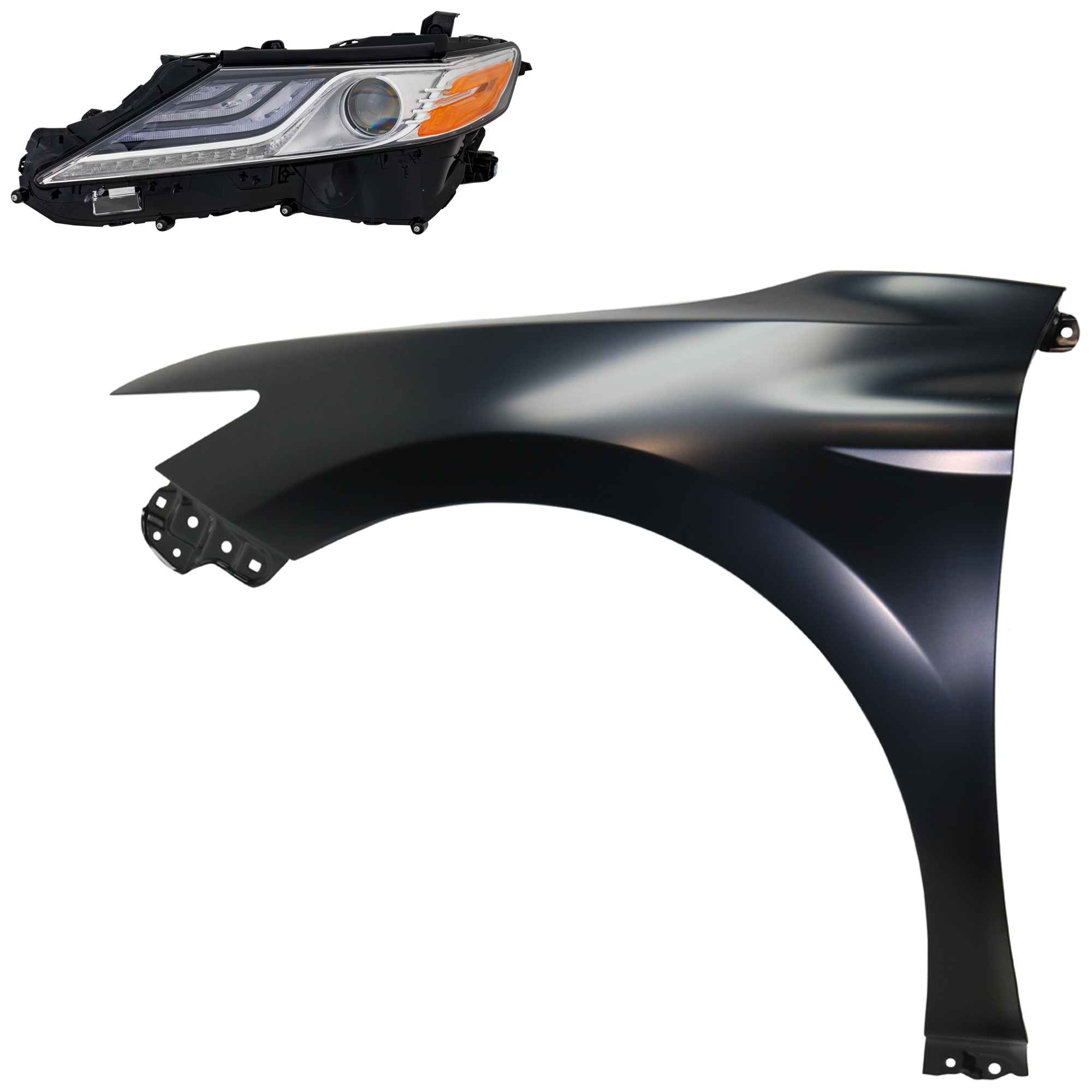 AM CAMRY 18-18 HEAD LAMP LH Assembly LED 2 pc Kit with Fender CAPA SKU KIT 031323-9105 Partslink TO1240266C TO2502256C OEM 5380206180-8115006D70