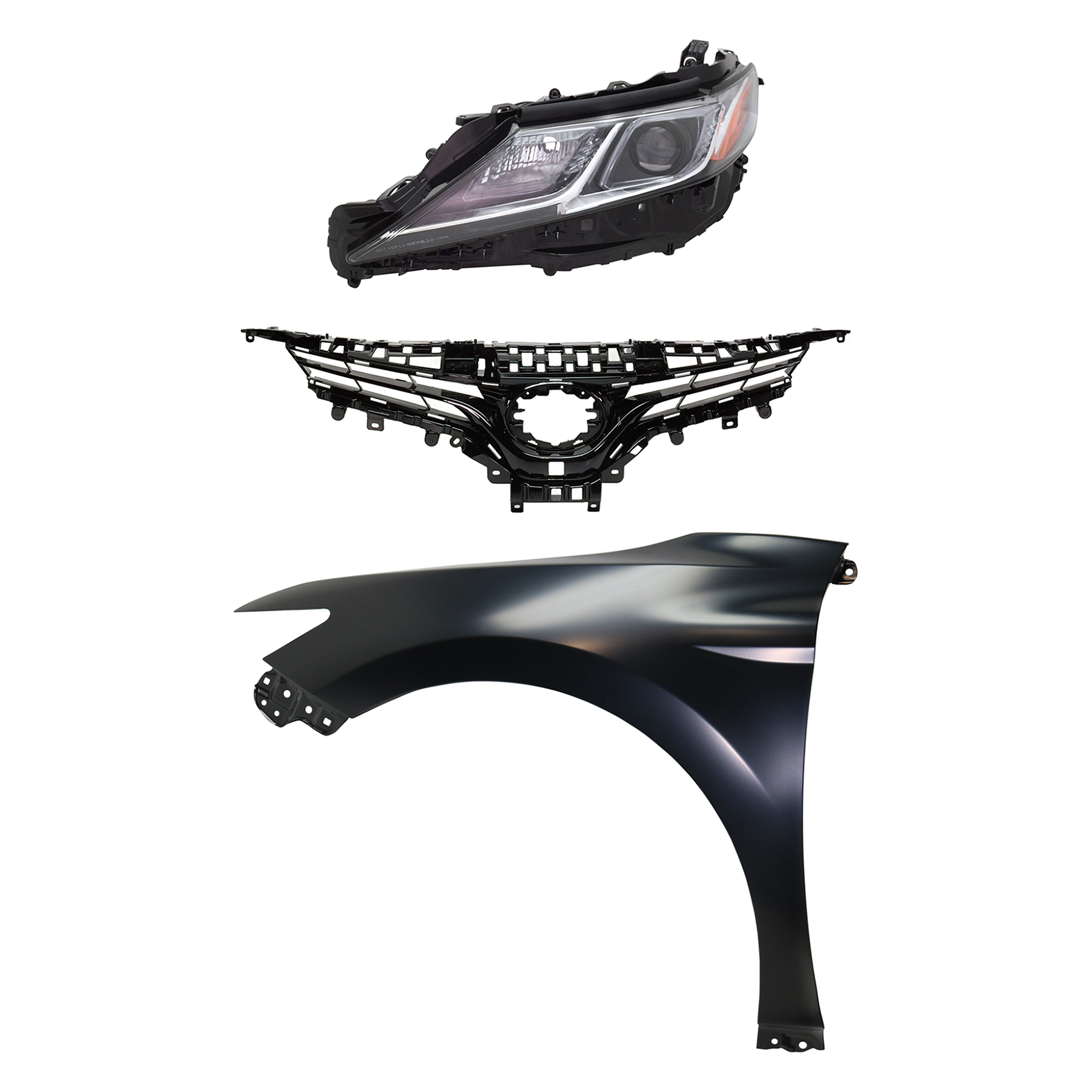 AM CAMRY 18-18 HEAD LAMP LH Assembly LED 3 pc Kit with Fender and Grille Assembly CAPA SKU KIT 031323-9202 Partslink TO1200421 TO1240266C TO2518194C OEM 5310106A90-5380206180-8117033D