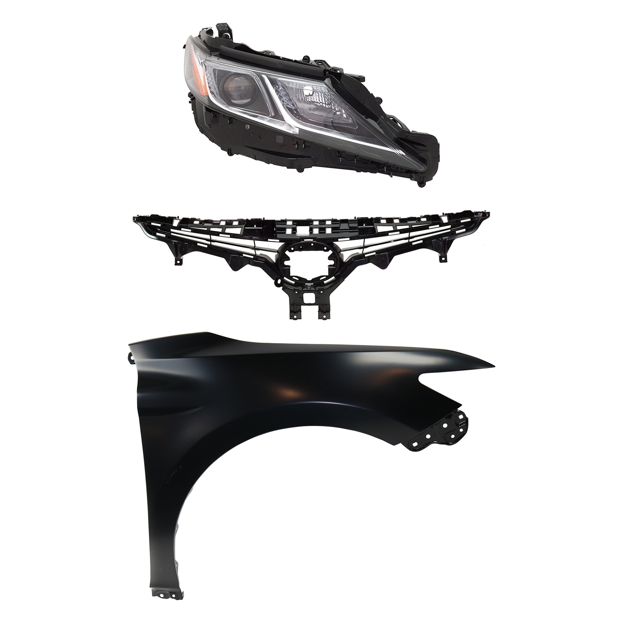 AM CAMRY 18-18 HEAD LAMP RH Assembly LED 3 pc Kit with Fender and Grille Assembly CAPA SKU KIT 031323-9301 Partslink TO1200422 TO1241266C TO2519194C OEM 5310106E10-5380106170-8113033D