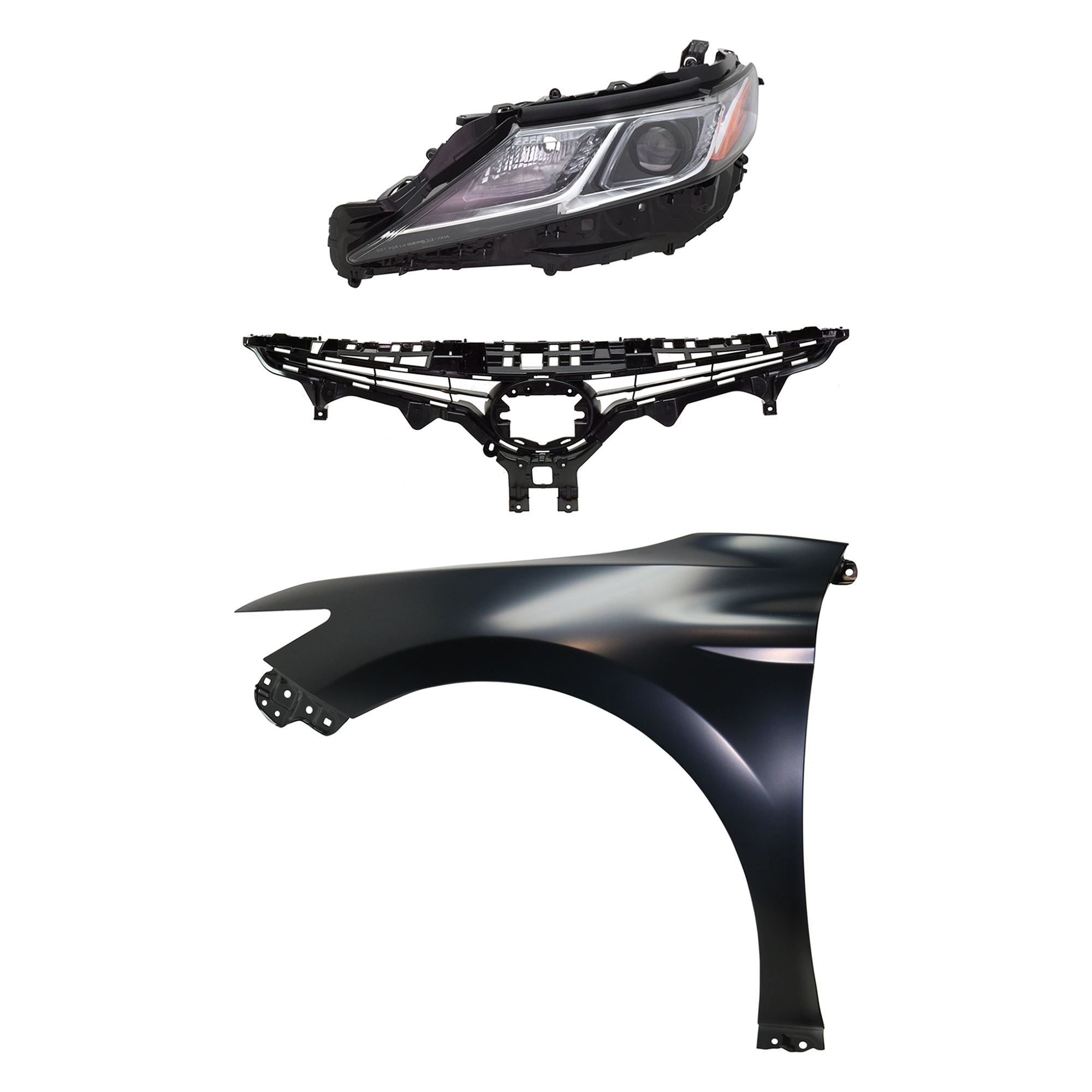 AM CAMRY 18-18 HEAD LAMP LH Assembly LED 3 pc Kit with Fender and Grille Assembly CAPA SKU KIT 031323-9302 Partslink TO1200422 TO1240266C TO2518194C OEM 5310106E10-5380206180-8117033D