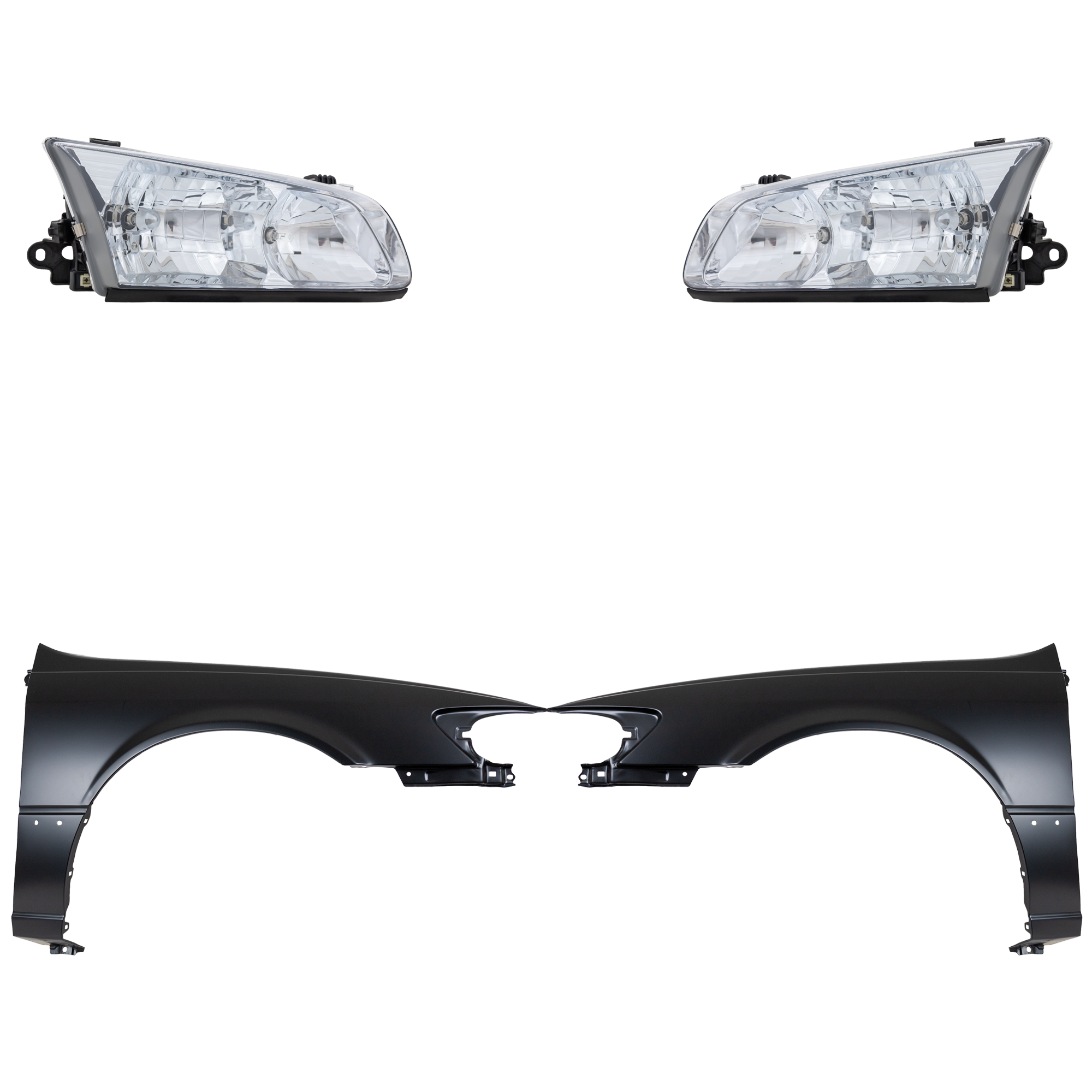 AM CAMRY 00-01 FRONT FENDER RH AND LH Primed 4 pc Kit with Headlights SKU KIT 031323-9403 Partslink TO1241162 TO1240162 TO2502130 TO2503130 OEM 53811AA020-53812AA020-81150AA0