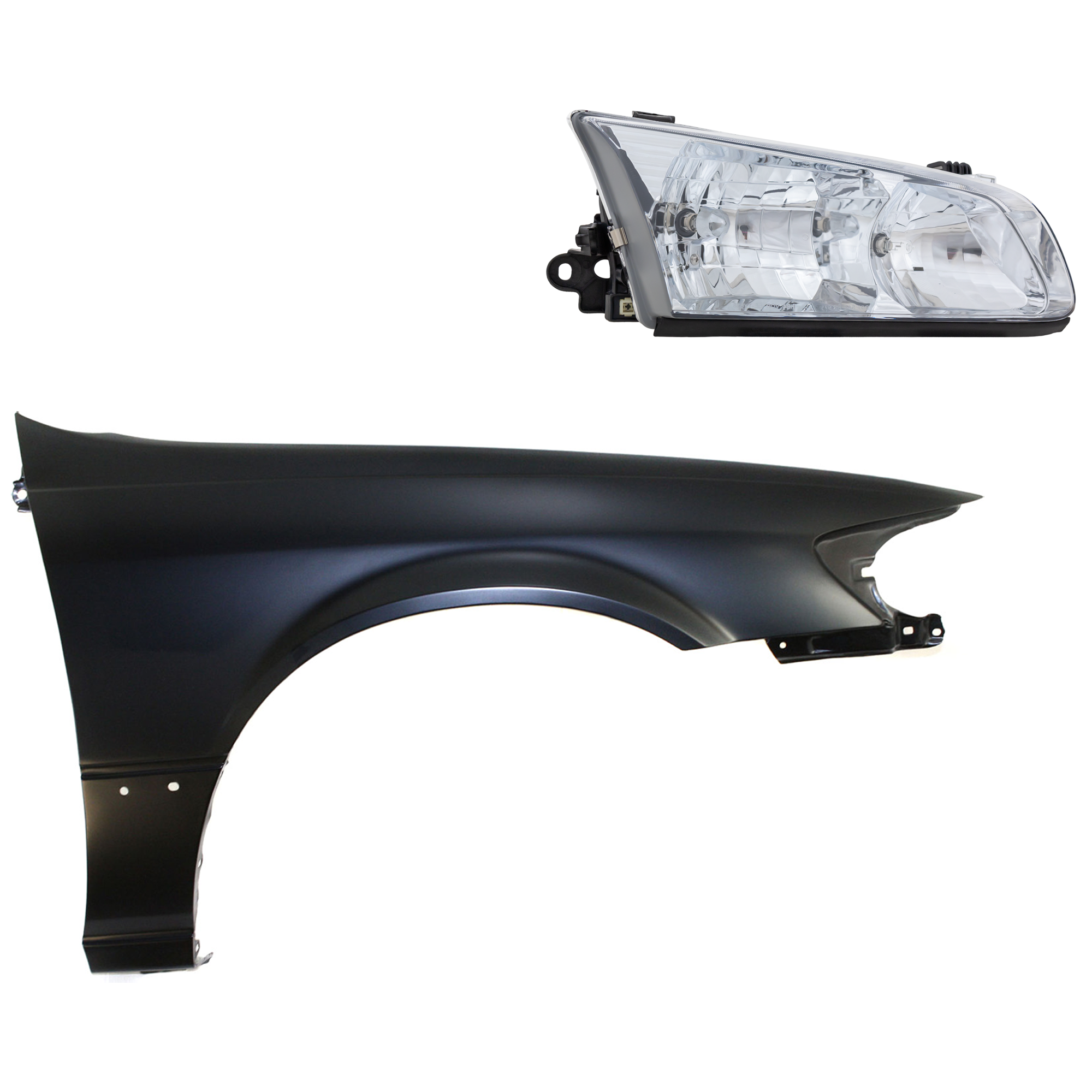 AM CAMRY 00-01 FRONT FENDER RH Primed 2 pc Kit with Headlight SKU KIT 031323-9404 Partslink TO1241162 TO2503130 OEM 53811AA020-81110AA020