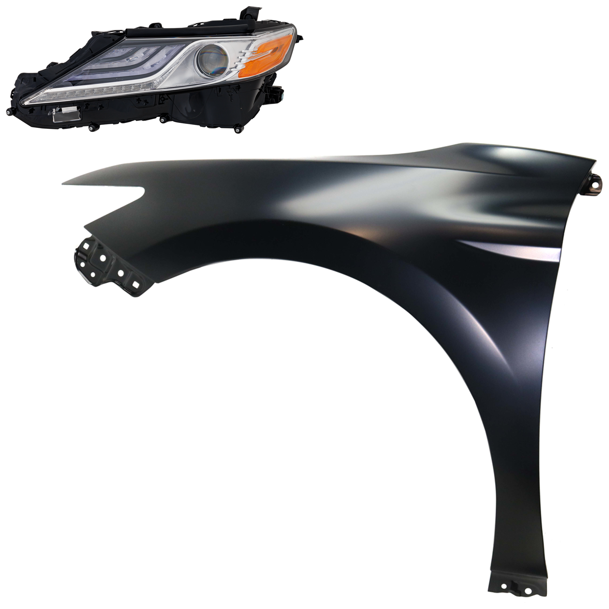 AM CAMRY 18-18 HEAD LAMP LH Assembly LED 2 pc Kit with Fender SKU KIT 031323-9705 Partslink TO2502256 TO1240266 OEM 8115006D70-5380206180