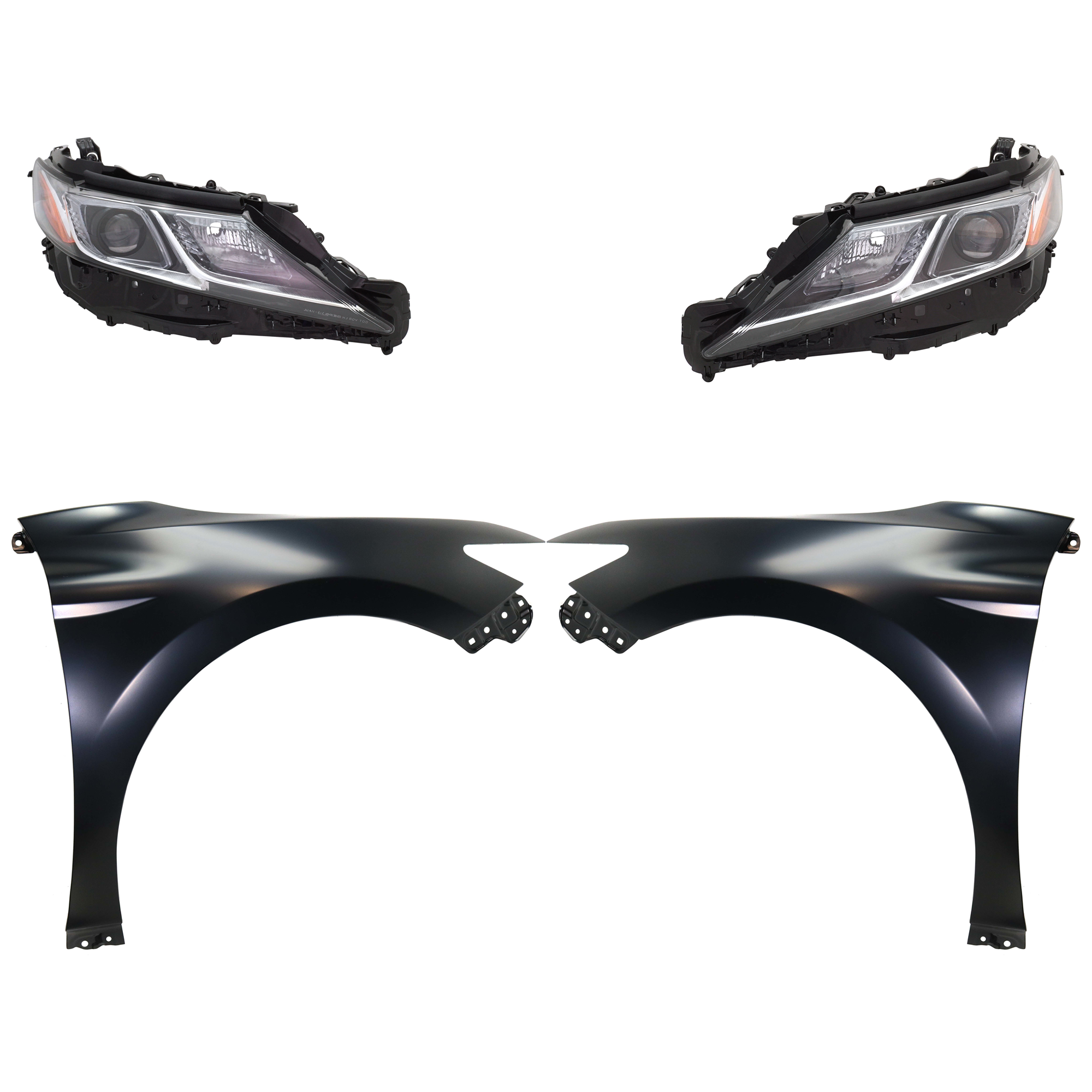 AM CAMRY 18-18 HEAD LAMP RH AND LH Assembly LED 4 pc Kit with Fenders SKU KIT 031323-9803 Partslink TO2519194 TO2518194 TO1240266 TO1241266 OEM 8113033D40-8117033D00-53802061
