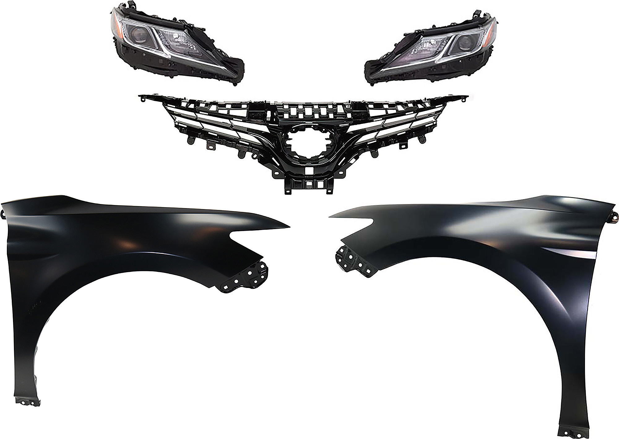 AM CAMRY 18-18 HEAD LAMP RH AND LH Assembly LED 5 pc Kit with Fenders and Grille Assembly SKU KIT 031323-98 Partslink TO2518194 TO2519194 TO1240266 TO1241266 TO1200421 OEM 8117033D00-8113033D40-53802061