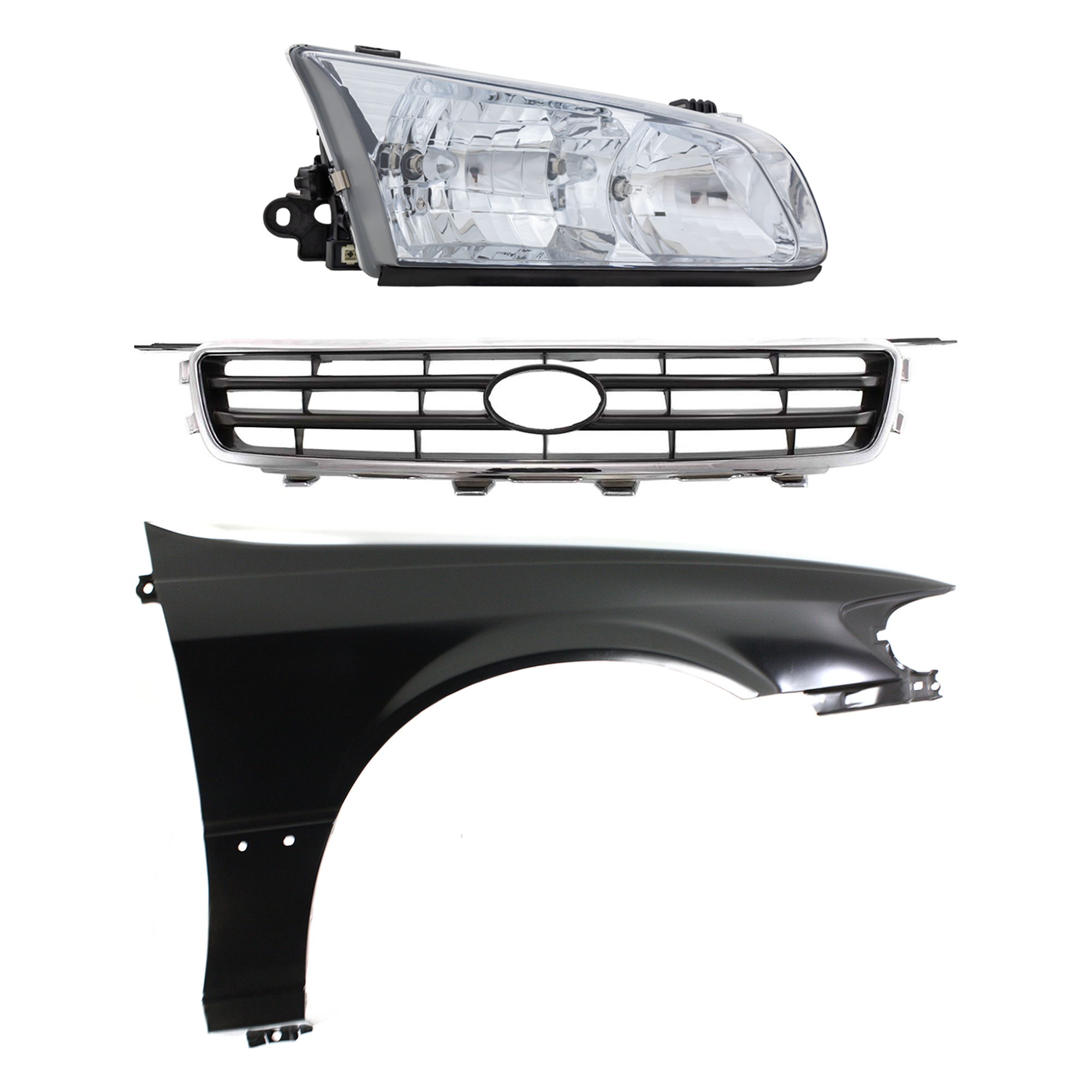 AM CAMRY 00-01 HEAD LAMP RH Assembly Halogen 3 pc Kit with Fender and Grille Assembly CAPA SKU KIT 031323-9901 Partslink TO1200225 TO1241162C TO2503130C OEM 53111AA020-53811AA020-81110AA0