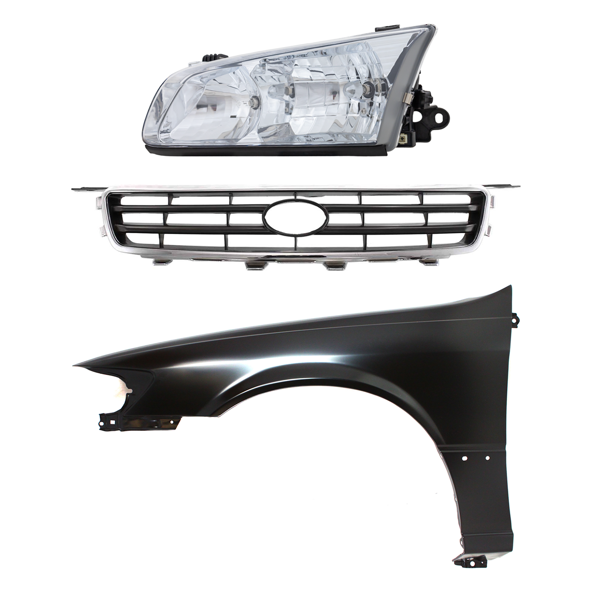 AM CAMRY 00-01 HEAD LAMP LH Assembly Halogen 3 pc Kit with Fender and Grille Assembly CAPA SKU KIT 031323-9902 Partslink TO1200225 TO1240162C TO2502130C OEM 53111AA020-53812AA020-81150AA0