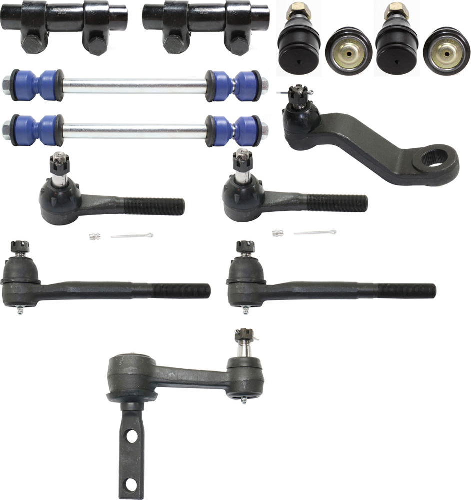 AM RAM 3500-94-99 FRONT SUSPENSION KIT RH AND LH 14 pc kit w Idler Arm Pitman Arm Sway Bar Links Tie Rod Adjusting Sleeves Ball Joints and Tie Rod Ends SKU KIT 031418-08 OEM 104179-287004-2601429-50010