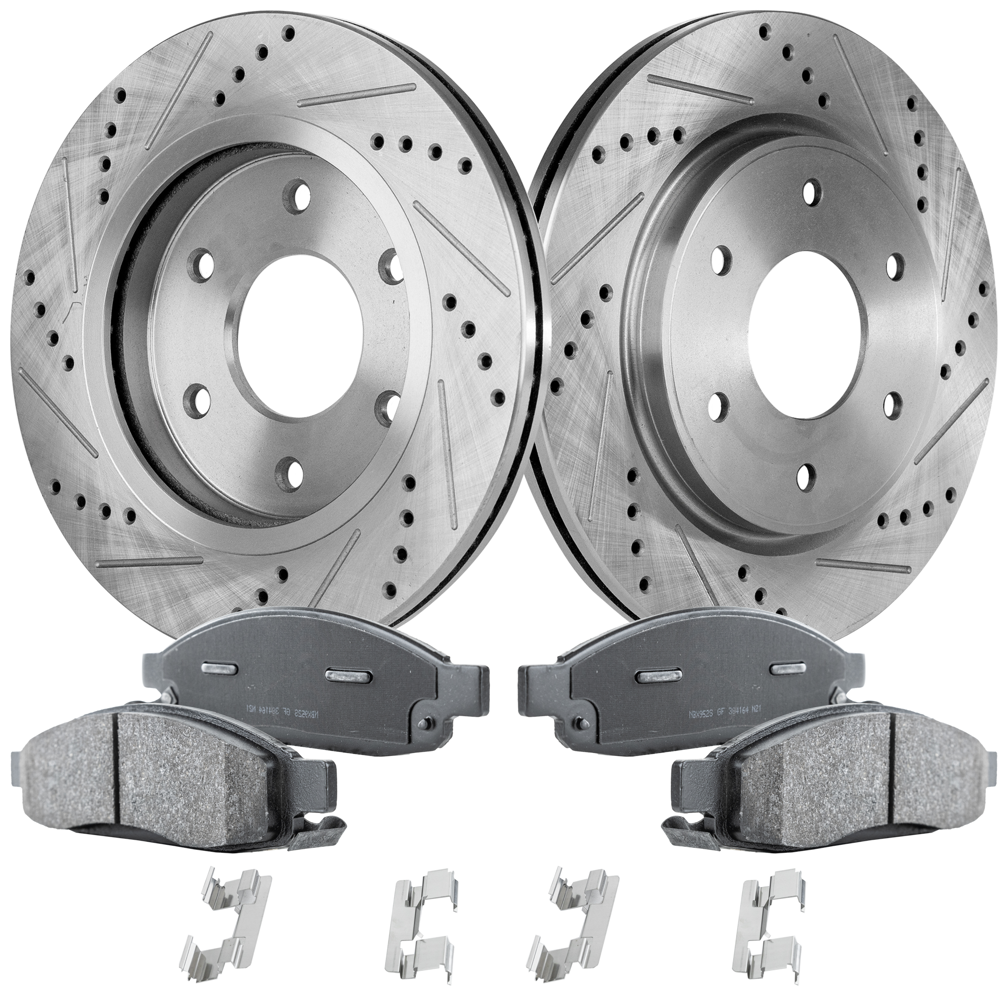 AM QX56-05-06 TITAN 05-07 FRONT BRAKE DISC AND PAD KIT Cross drilled and Slotted Front 2 Wheel Set SKU KIT 031423-42 OEM 31-425-445-736-030-100-000-000-000