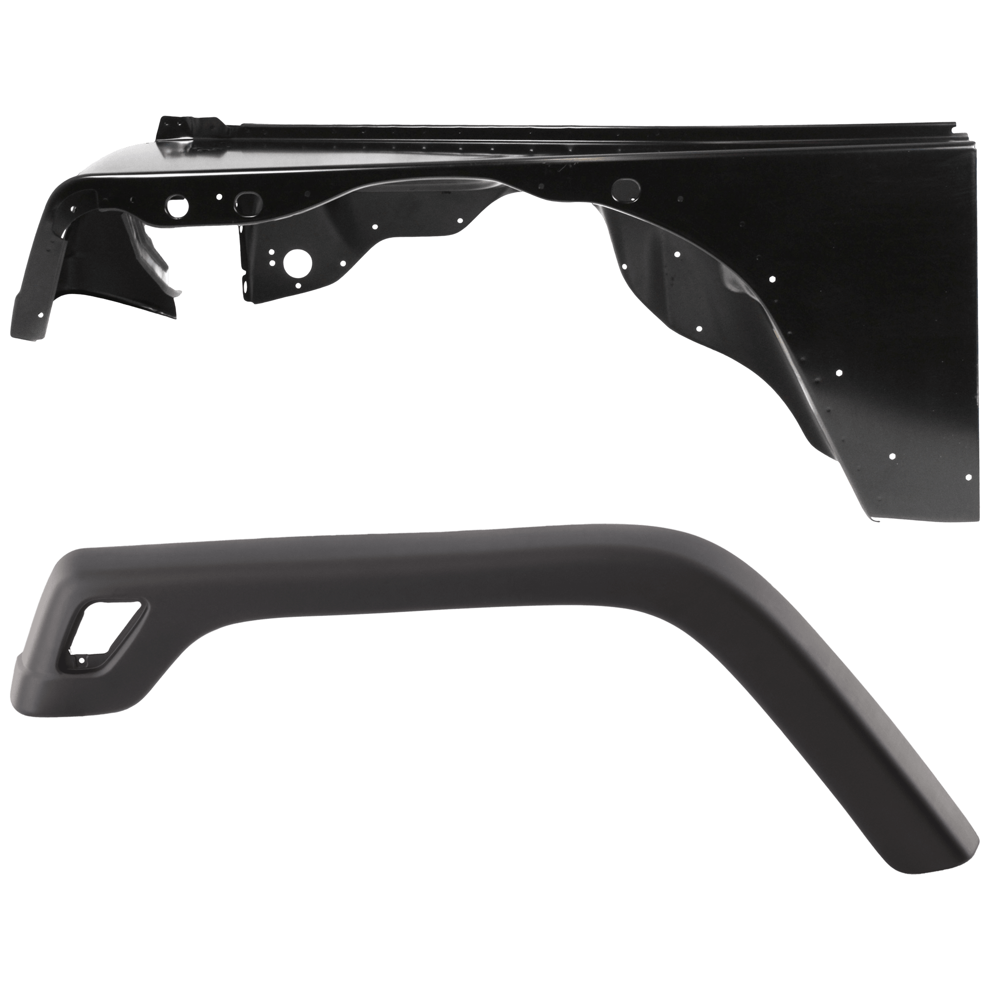 AM WRANGLER 97-06 FRONT FENDER RH 2 pc Kit Primed with Fender Flares SKU KIT 031425-10 Partslink CH1240225 CH1268107 OEM 5003951AL 5KC27DX9AB