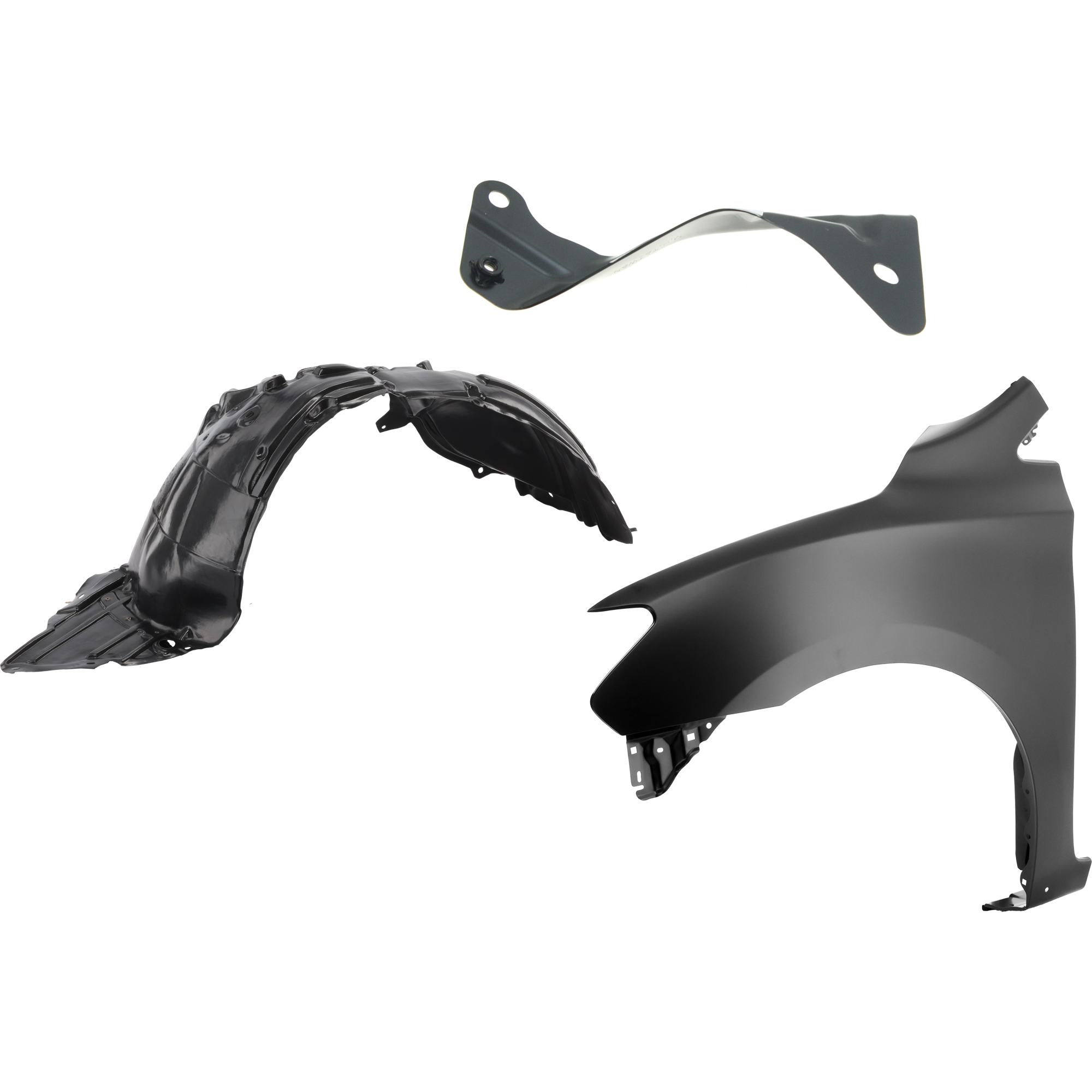 AM SENTRA 13-15 FRONT FENDER RH 3 pc Kit Primed with Fender Liner and Fender Support SKU KIT 031425-31 Partslink NI1240206 NI1248133 NI1245105 OEM F31013SGAA 638413SH0A F31603SG