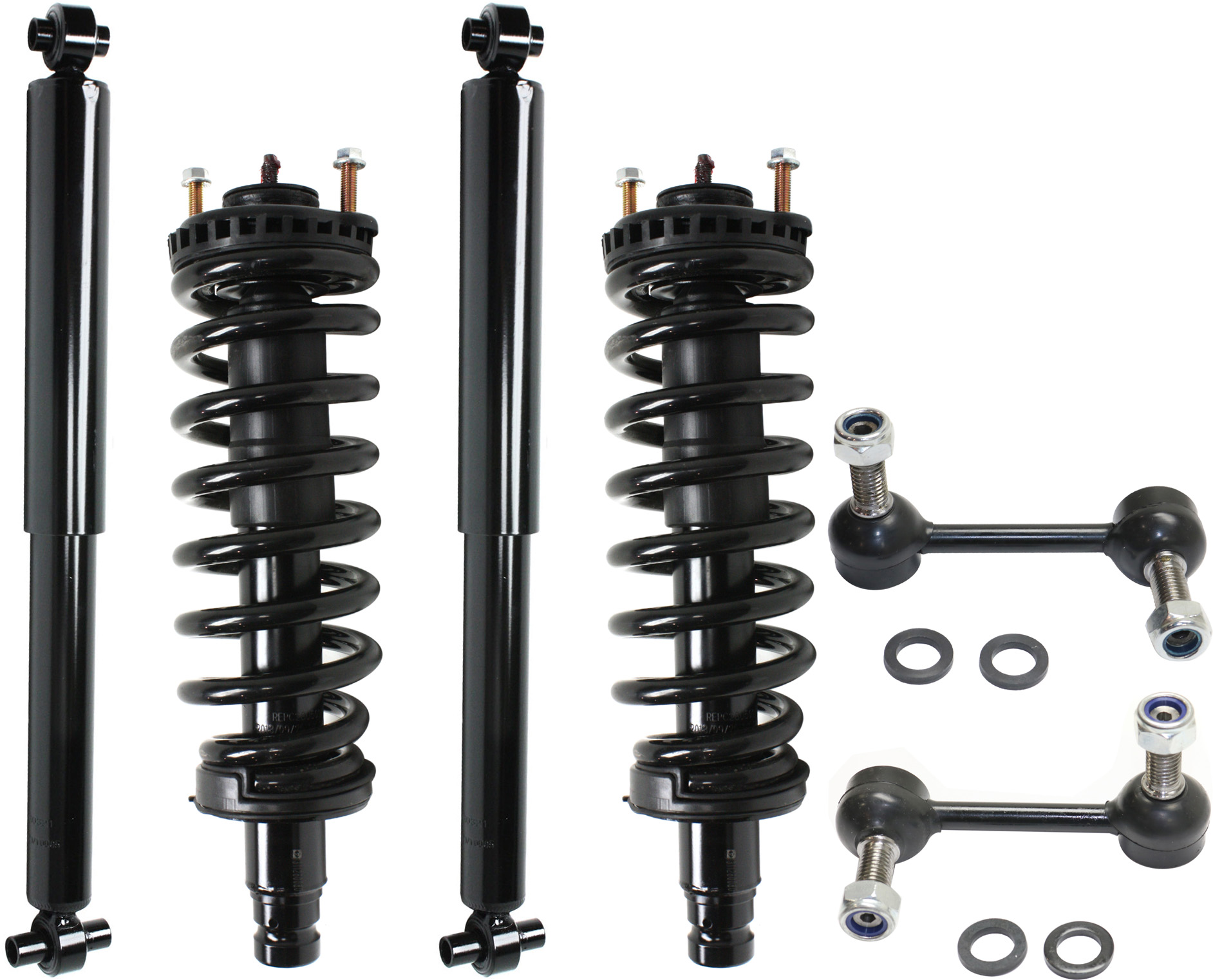 AM ASCENDER 04-08-9-7X 05-09 FRONT SUSPENSION KIT RH AND LH 6 pc kit with Loaded Struts Shock Absorbers and Sway Bar Links SKU KIT 031716-03 OEM 15058616-15098142-15098725-150