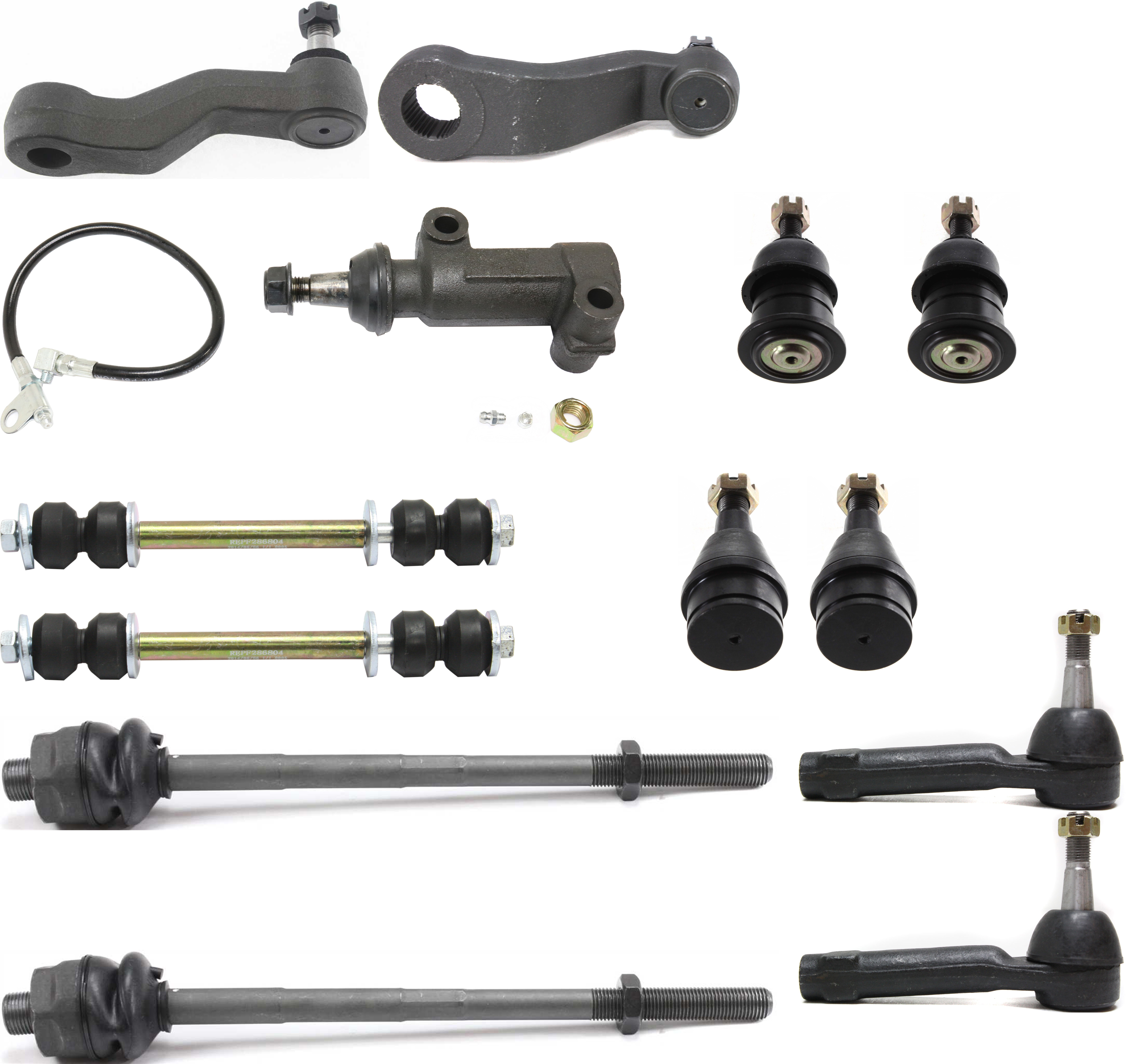 AM SIERRA SILVERADO 99-07 FRONT SUSPENSION KIT 13 pc Kit with Ball Joints Idler Arm Idler Arm Bracket Pitman Arm Sway Bar Links and Tie Rod Ends SKU KIT 031716-05 OEM 104327-2601528-5051272-1247