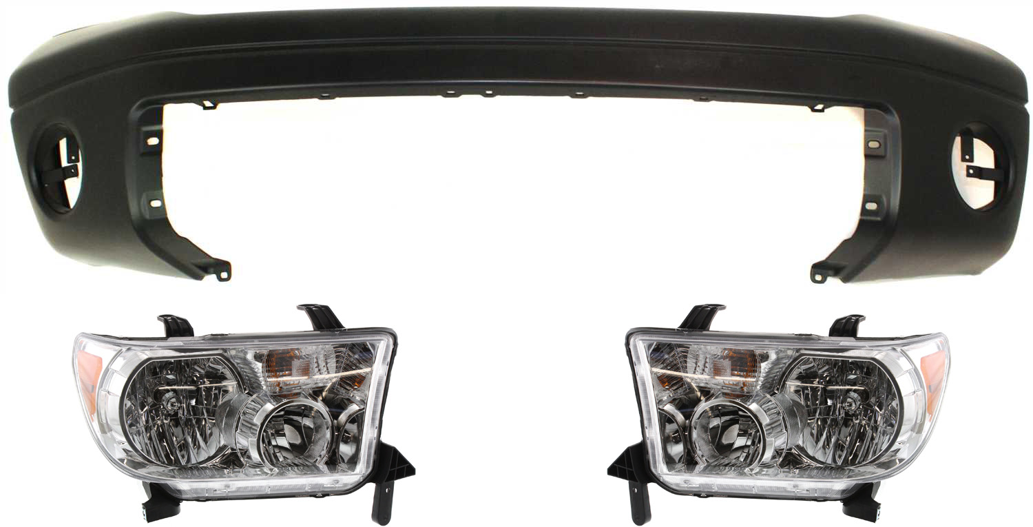 AM TUNDRA 07-13 HEAD LAMP RH AND LH Assembly Halogen 3 pc Kit with Bumper Cover SKU KIT 031818-02 Partslink TO2503171 TO2502171 TO1000332 OEM 811100C051-811500C051-521190C9