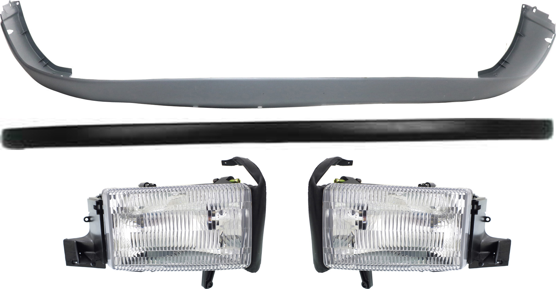 AM DODGE FULL SIZE PICKUP 94-02 HEAD LAMP RH AND LH Assembly Halogen 4 pc Kit with Bumper Covers SKU KIT 031818-14 Partslink CH1000232 CH1000160 OEM 55054780AH PFM 55054781AF PFM