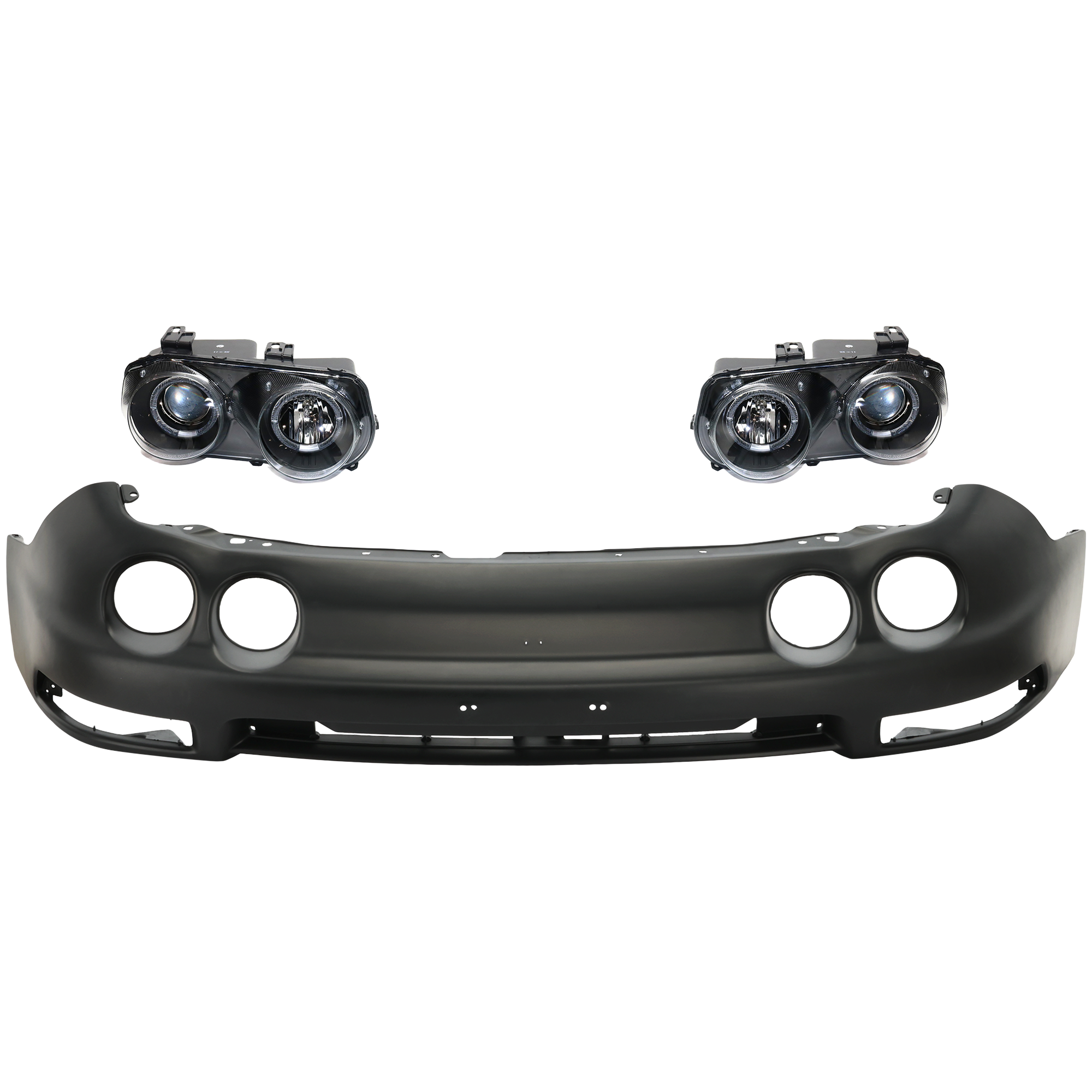 AM INTEGRA 94-97 HALO PROJECTOR HEAD LAMP RH AND LH Assembly Halogen Black Interior Clear Lens 3 pc Kit with Bumper Cover SKU KIT 032025-03 Partslink AC1000128 OEM 33150ST7A02 PFM 33100ST7A02 PF